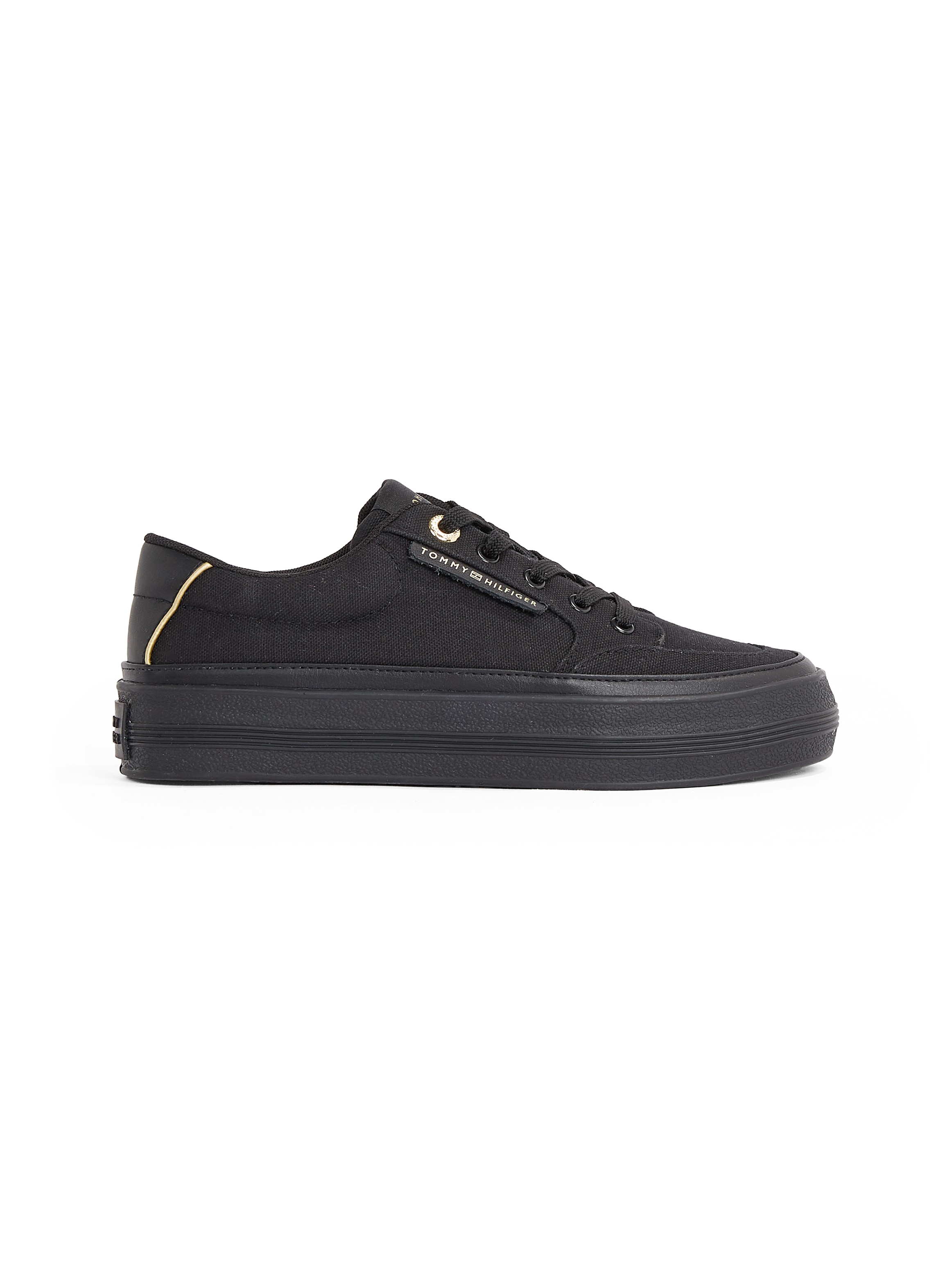 Tommy Hilfiger Plateausneaker »ESSENTIAL VULC TEXTILE SNEAKER«, Freizeitschuh, Halbschuh, Schnürschuh mit goldfarbenen Details