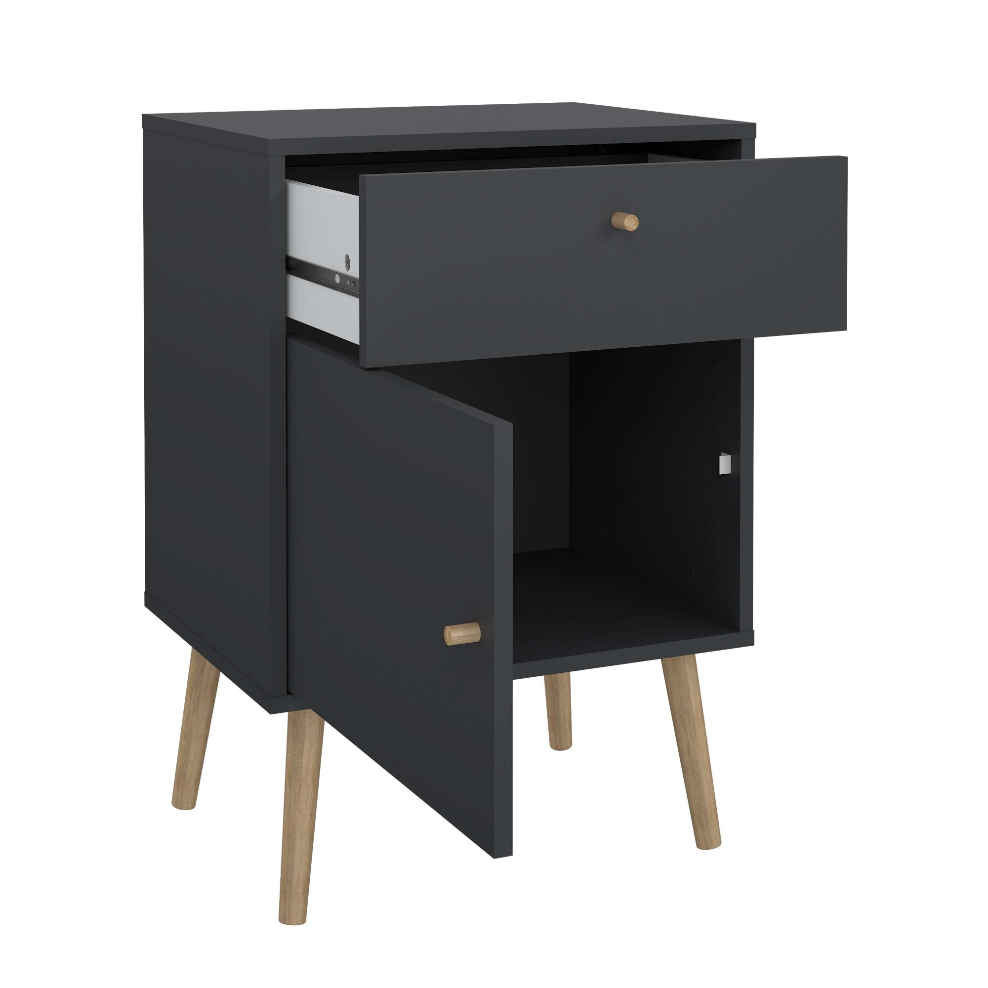 andas Nachtkommode »Bodo, Nachttisch, Nachtschrank, Beistelltisch,«, 1 Tür, 1 Schublade, Beine und Griffe aus Massivholz, Breite 50 cm