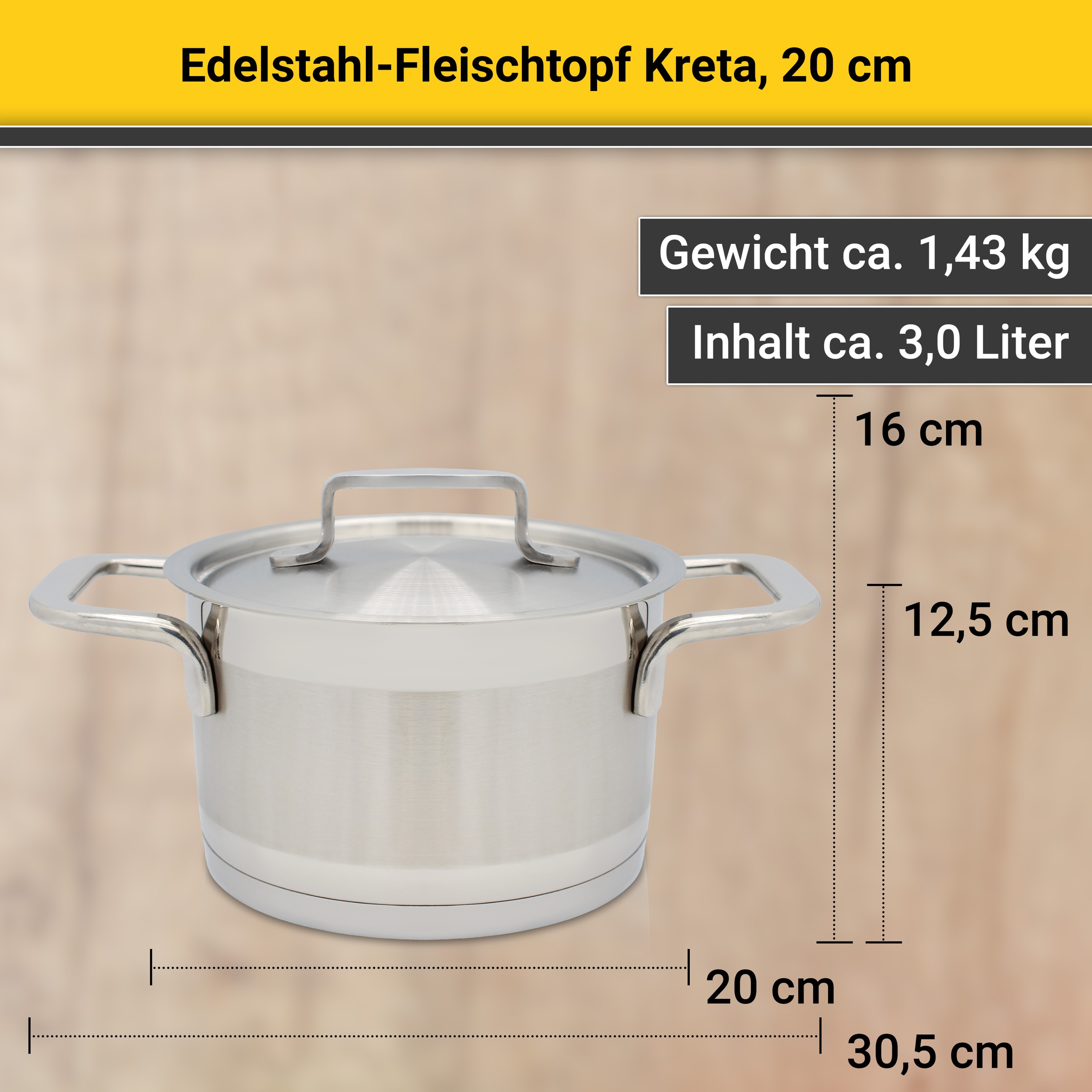 Krüger Fleischtopf »Kreta«, Edelstahl 18/10, (2 tlg.), mit Edelstahldeckel, für Induktions-Kochfelder geeignet