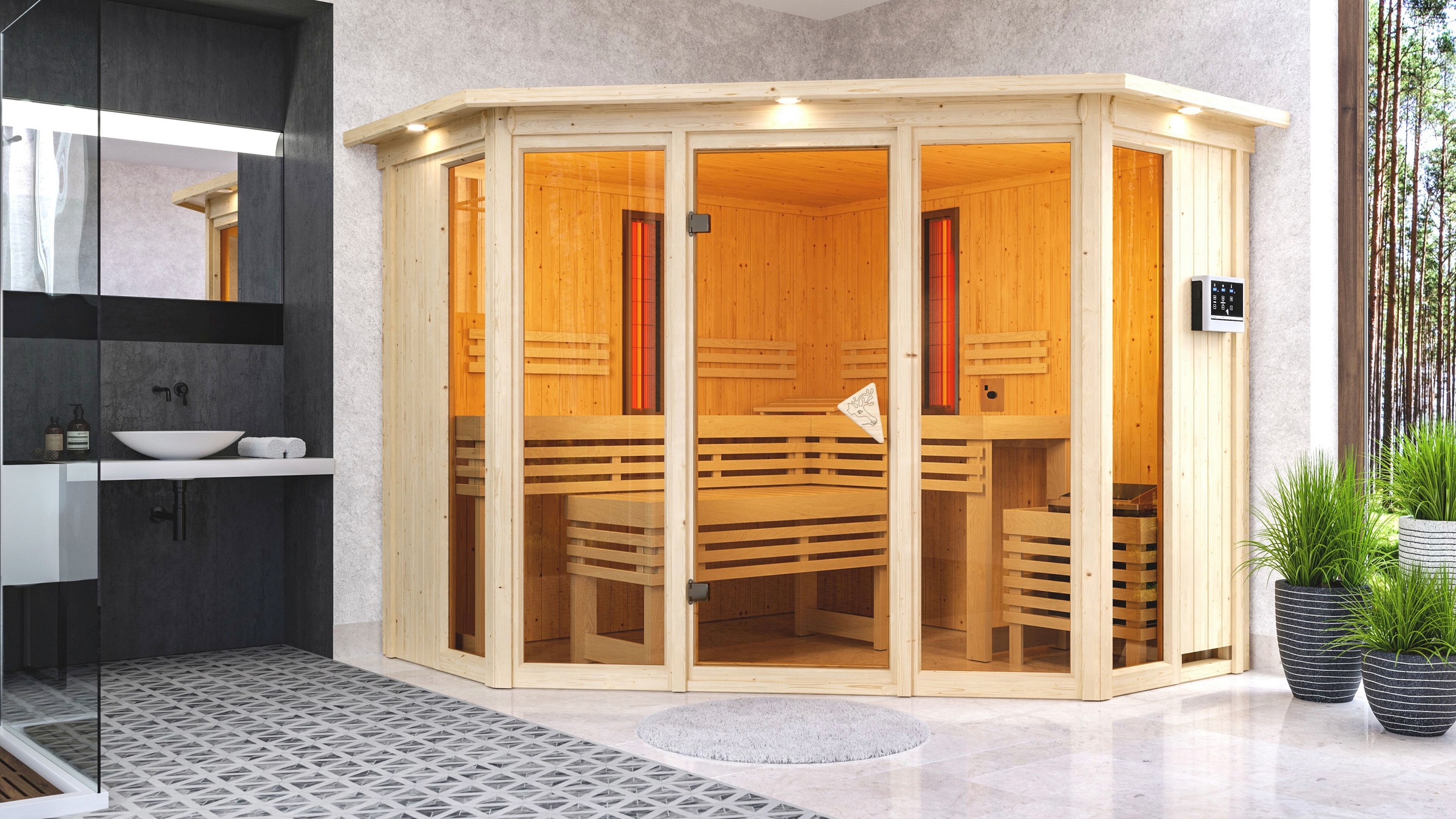 Karibu Sauna »Adele« Set,  Ofen 9 KW externe Strg easy