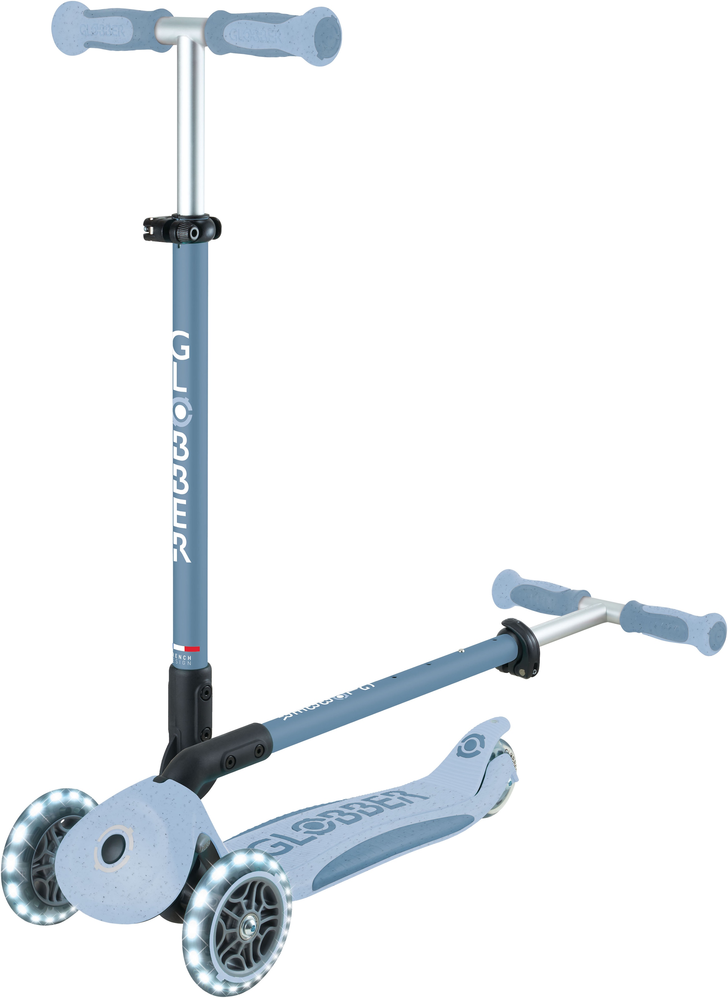 Globber Tretroller »GO-UP DELUXE LIGHTS ECO 360, mit Leuchtrollen« Aufsitzrad mit Schubstange, Laufrad und Scooter