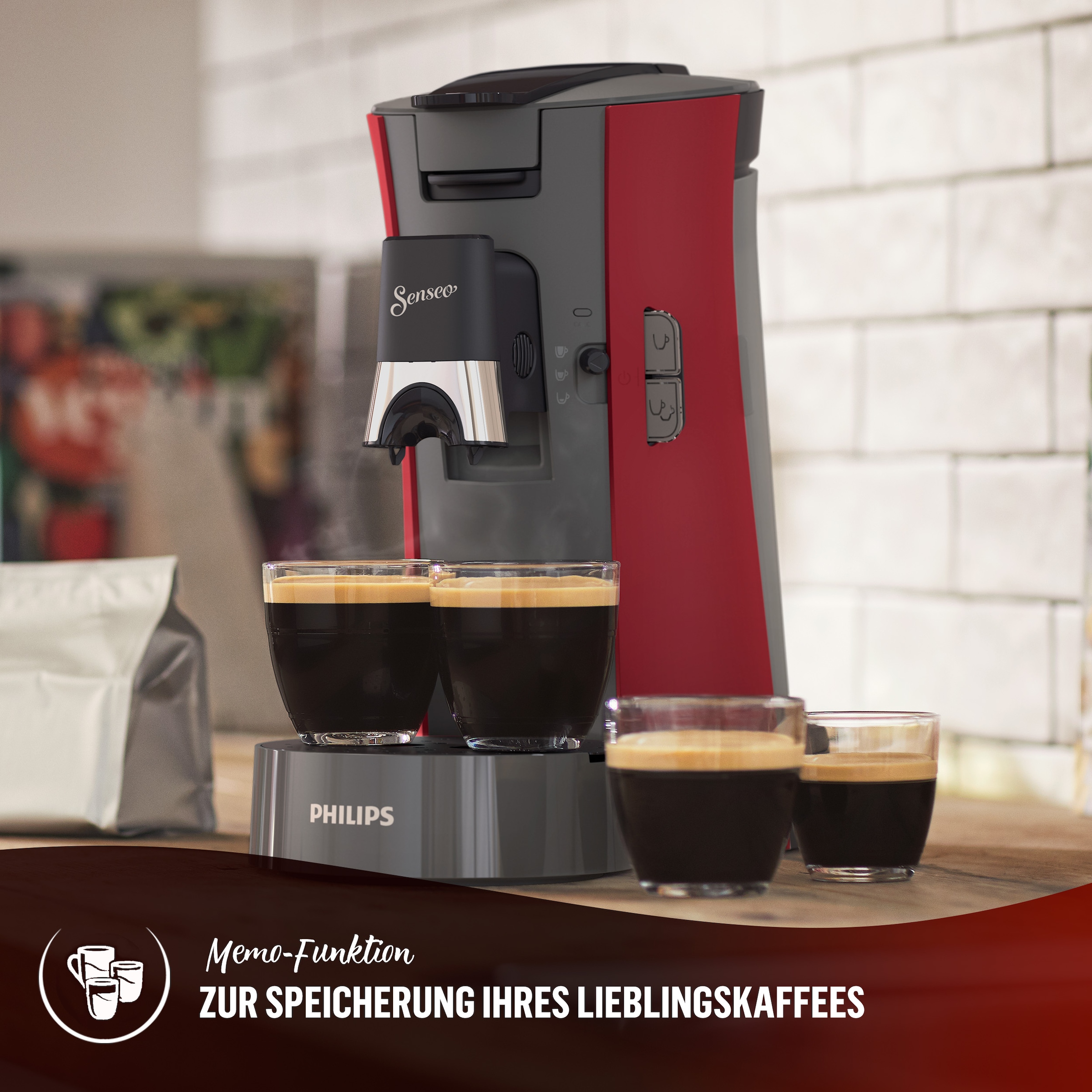 Philips Senseo Kaffeepadmaschine »Select CSA240/90, mit drei Kaffee-Einstellungen«, aus 21% rec. Plastik, Memo-Funktion, inkl. Gratis-Zugabe, Wert 14€ UVP