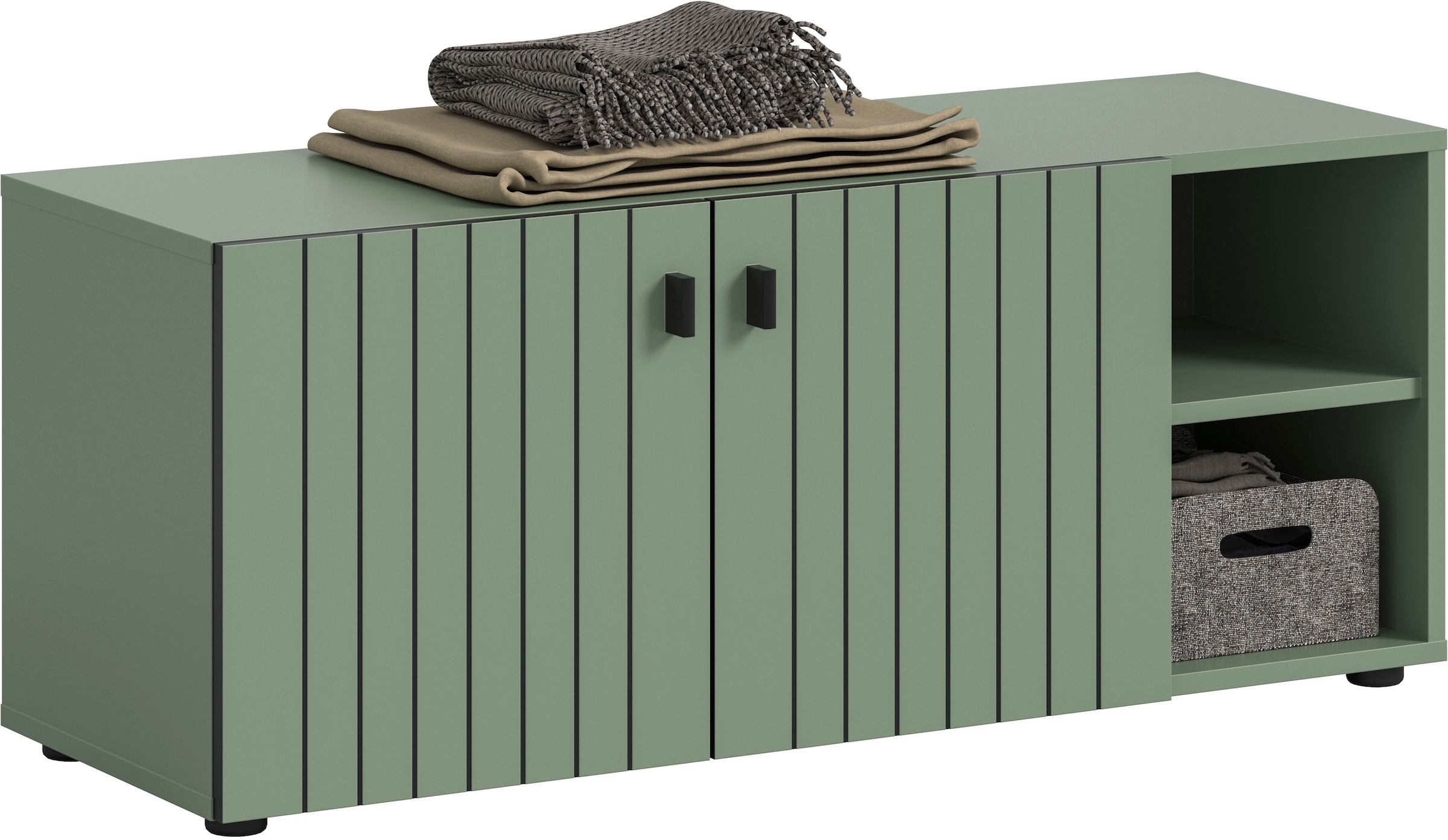 INOSIGN Sitzbank »TATIO, 106x43x37 cm, 2 Türen, 2 offene Fächer« Sitzbank und Sitzkissen,  Garderobensitzbank, Sitzbank Flur mit Stauraum, Sitzkissen wählbar