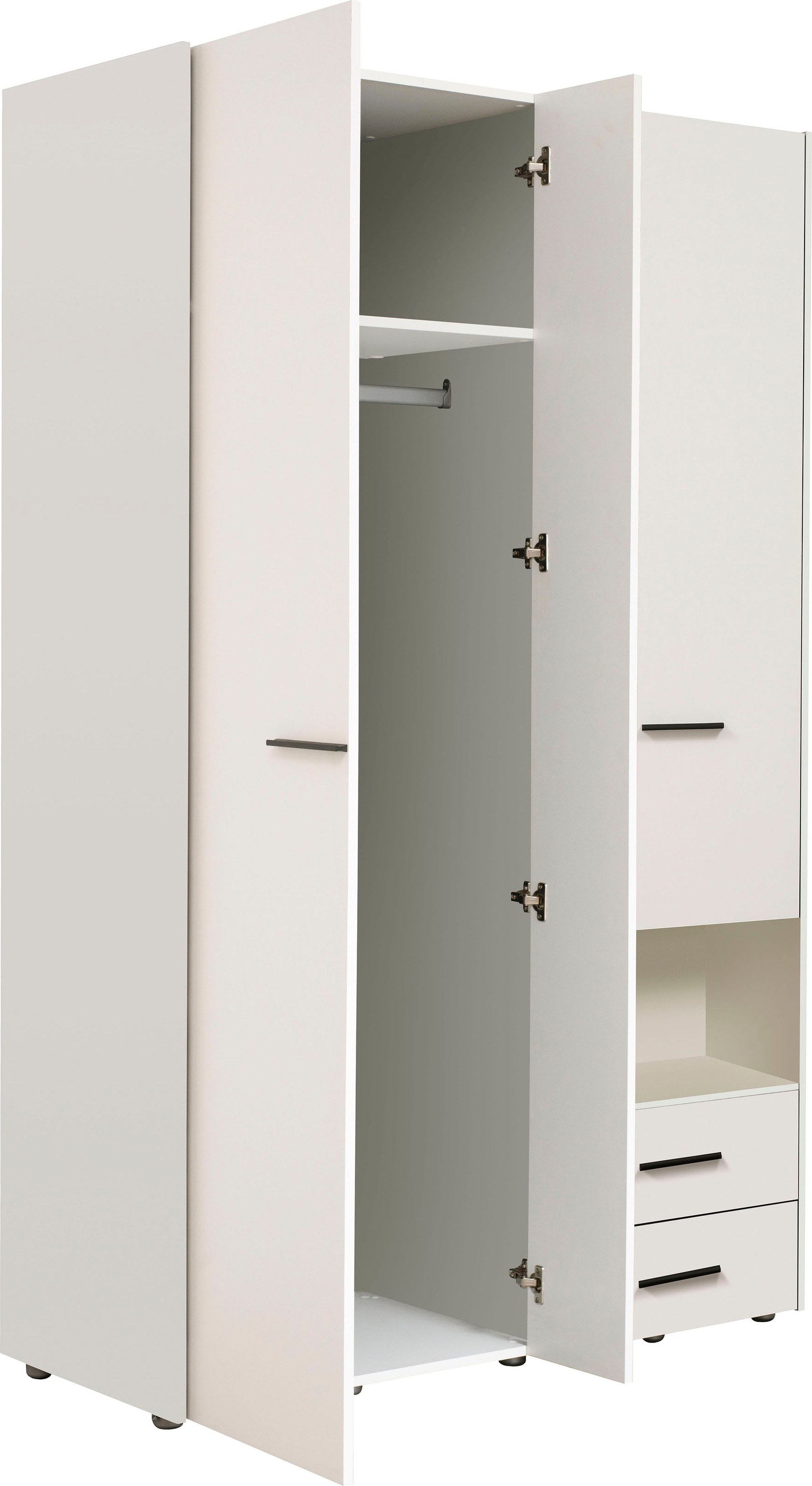 INOSIGN Kleiderschrank »Leon, FSC® -zertifiziertem Holzwerkstoff«, mit Spiegel, Innenausstattung und 2 Schubladen, 127,5x55x205,5cm