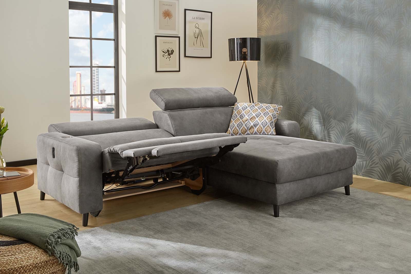 Jockenhöfer Gruppe Ecksofa »Doppio L-Form mit elektromotorischer Relaxfunktion und«, induktiver Lademöglichkeit + USB-A Ladeport, verstellbare Kopfstützen