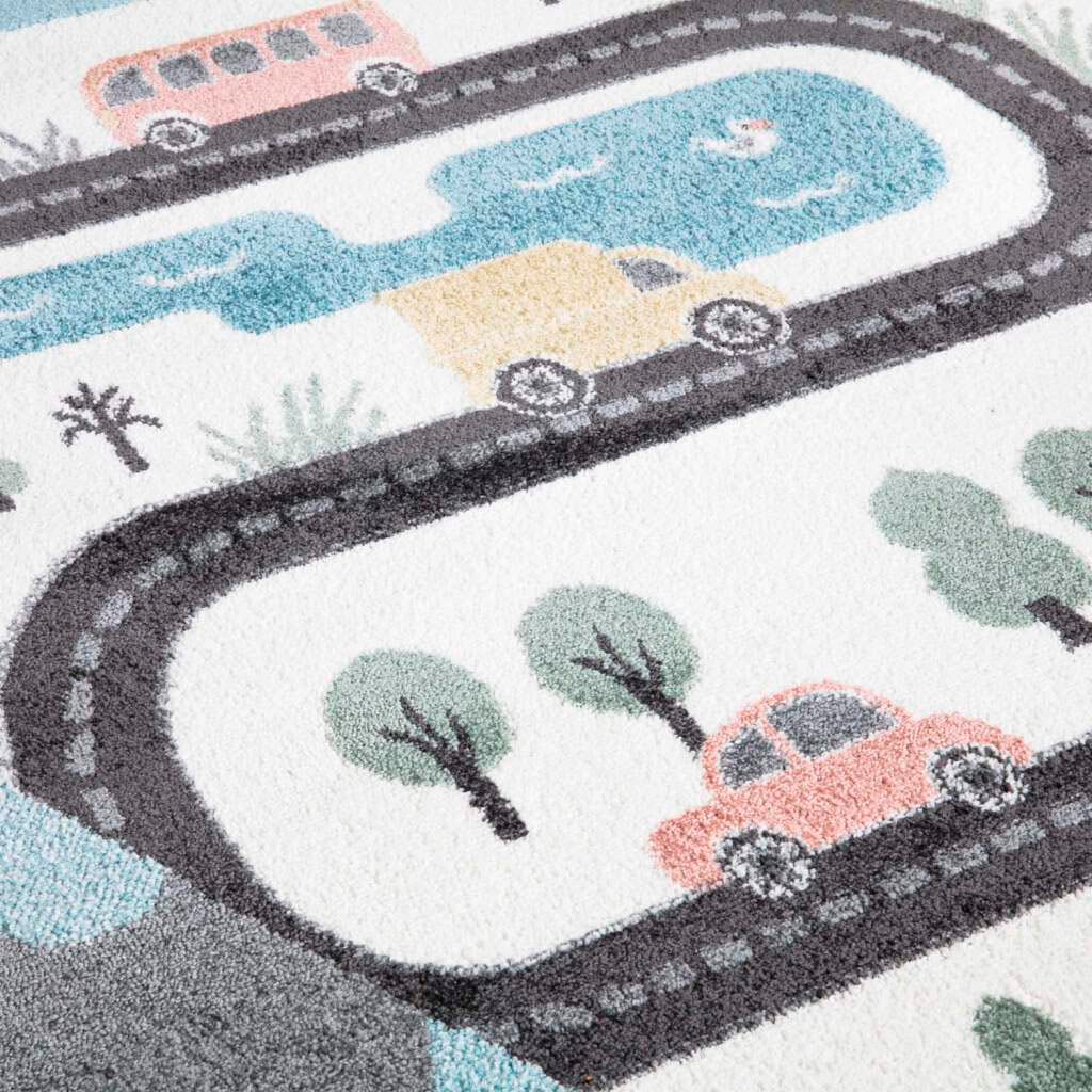 Carpet City Kinderteppich »ANIME904«, rechteckig, 11 mm Höhe, Kinderzimmer Teppich Modern mit Mond, Blumen, Wolken, Creme, Multi