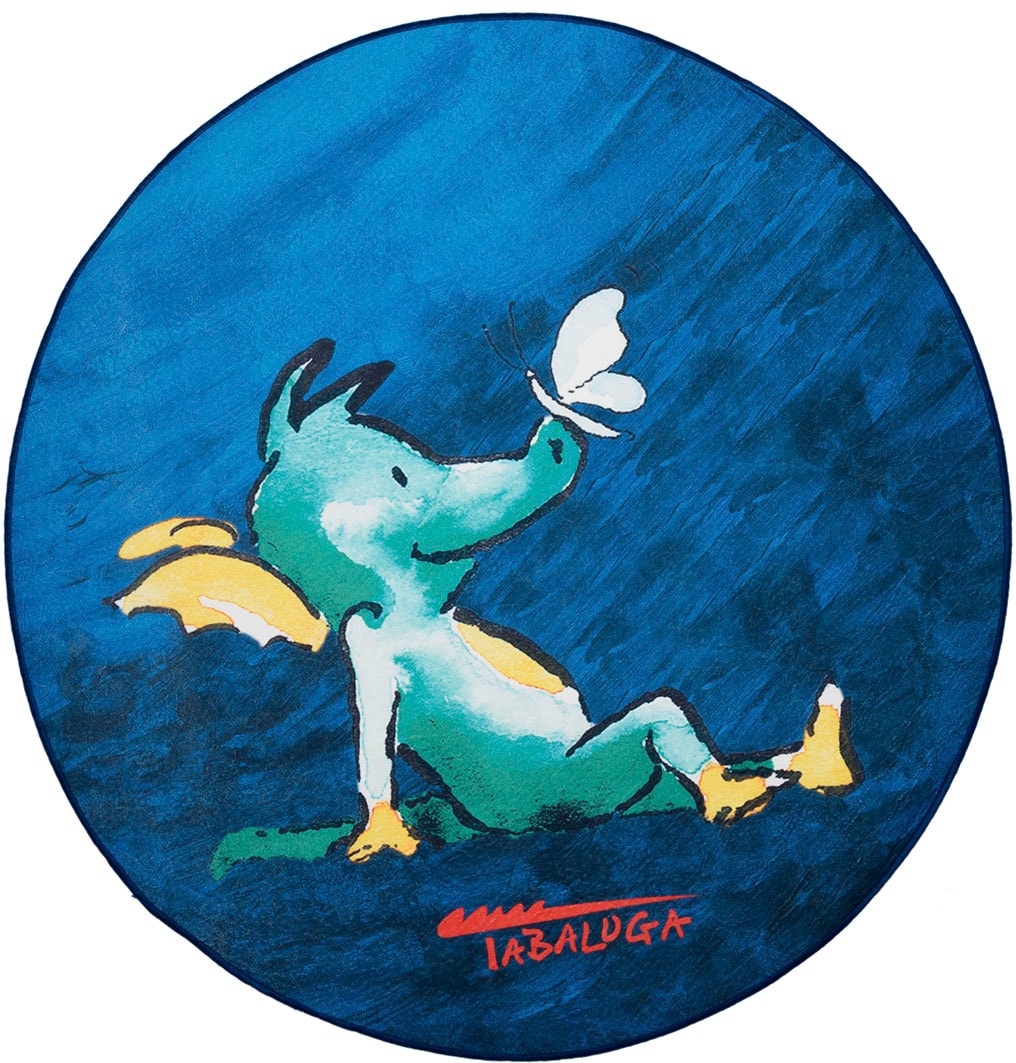 TABALUGA Kinderteppich »Drache Tabaluga dunkelblau«, rund, 4 mm Höhe, bedruckt, waschbar, Kinderzimmer