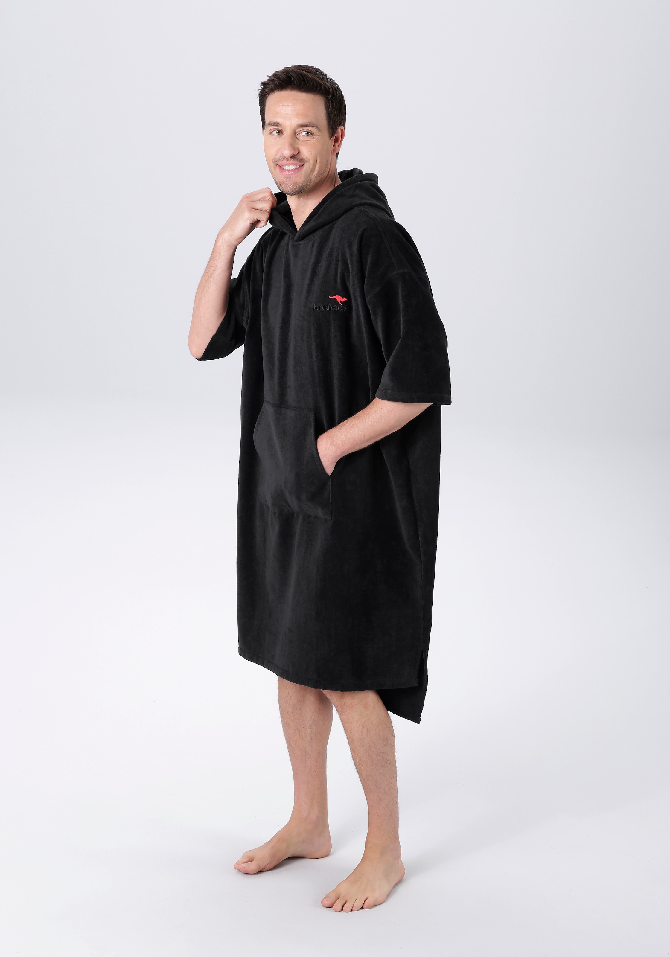KangaROOS Badeponcho »Summer, ideal für Sauna, Spa & im Urlaub, Damen & Herren«, (1 St.), Surfponcho, mit Bauchtasche, 100% Baumwolle, Frottee