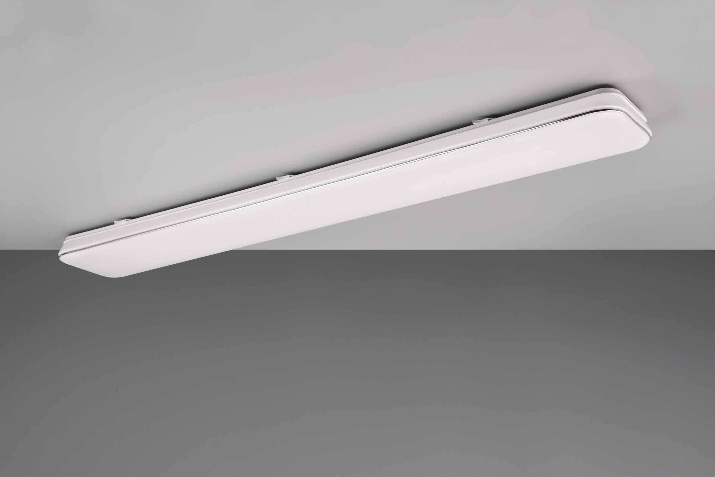 REALITY Leuchten LED Deckenleuchte »BLANCA, elegant schlichte weiße LED Deckenlampe, 120x17 cm, warmweiß«, 1 flammig, Leuchtmittel LED-Board | LED fest integriert, 3-Stufen dimmbar über Wandschalter, Deckenlampe für Büro Flur Treppe