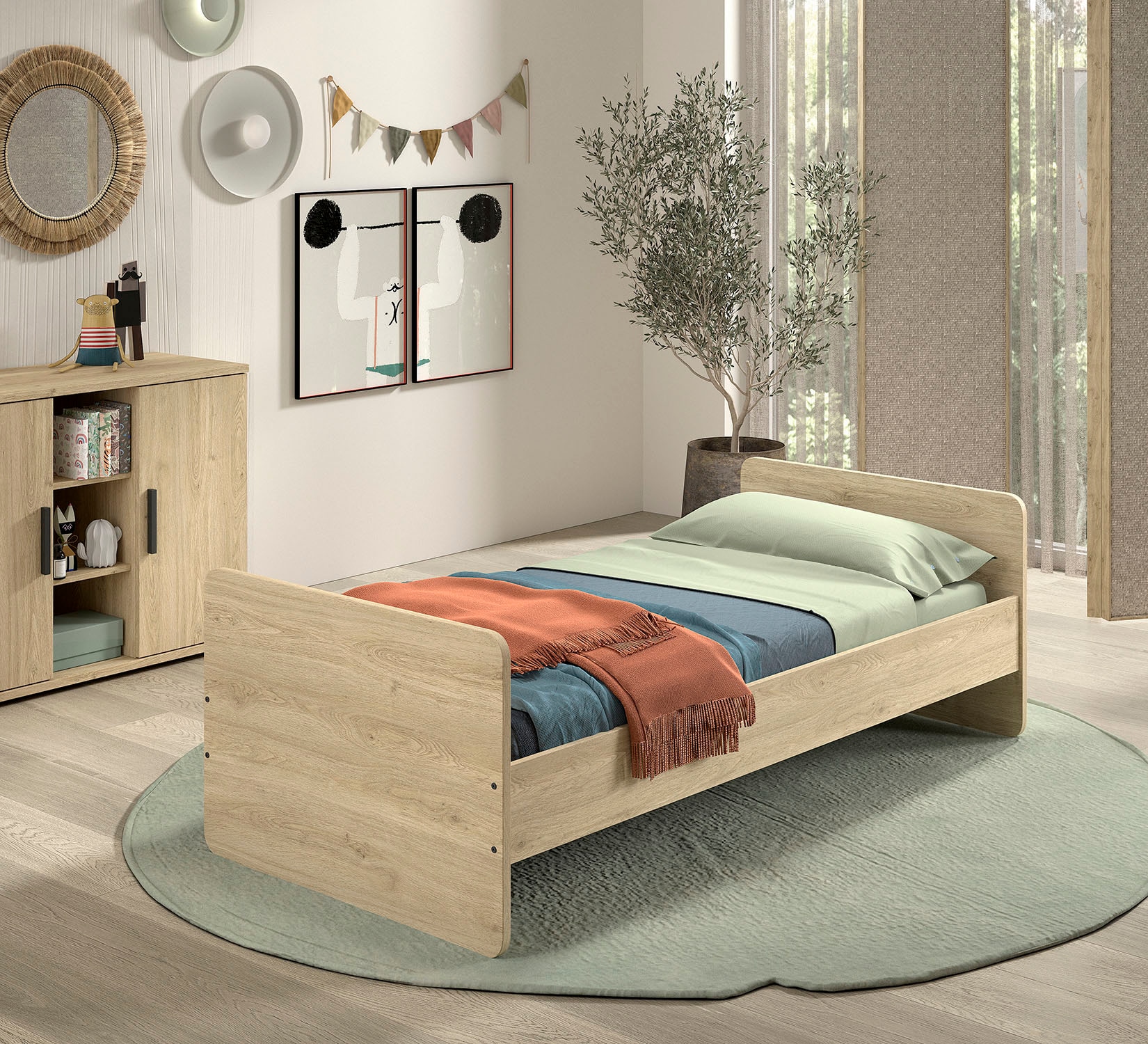 Vipack Babybett »SAM 60/120 cm, später umbau bar zum Juniorbett 90/200 cm« 3-fach verstellbarer Lattenrost beim Babybett, Eiche Dekor Oberfläche