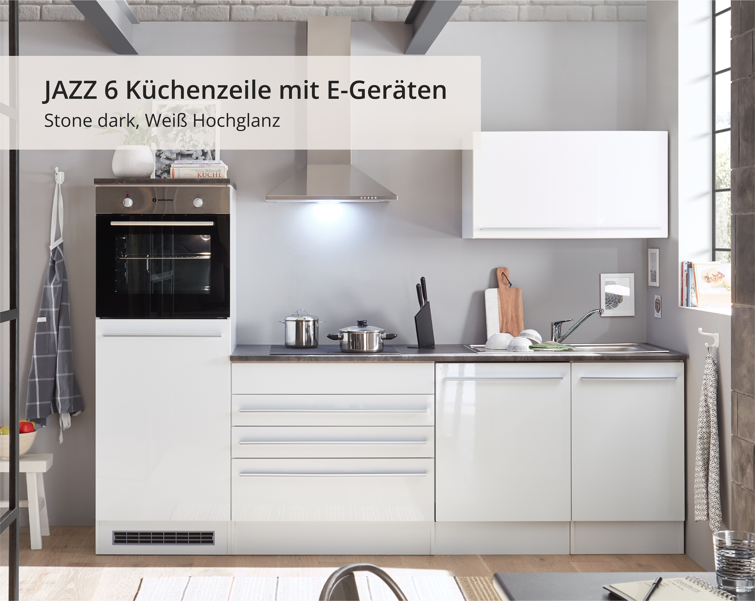 BASIC by Balculina Küchenzeile »Jazz«, Breite 260 cm, wahlweise mit E-Geräten