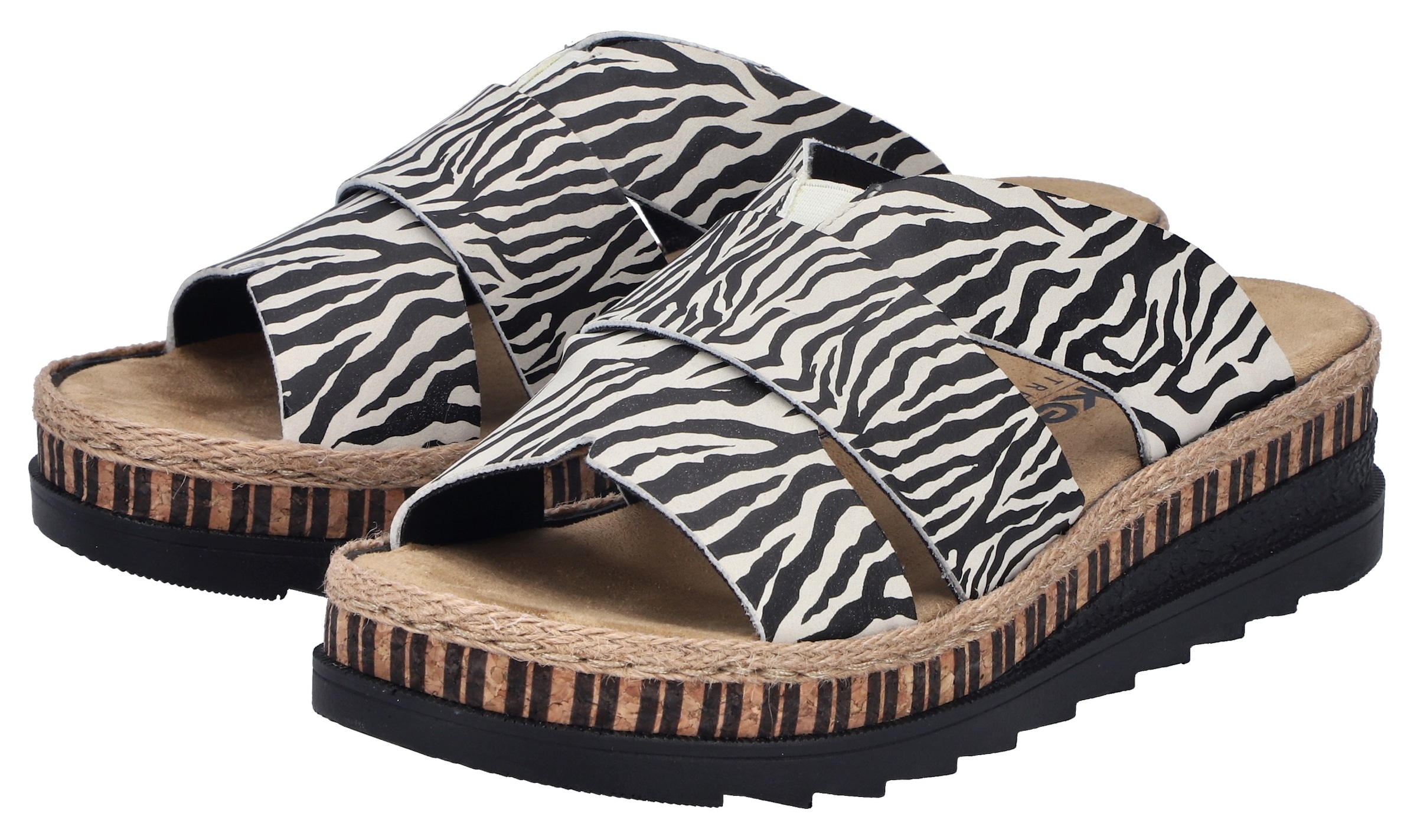 Rieker Pantolette  Keilabsatz, Sommerschuh, Schlappen mit Juteumrahmung