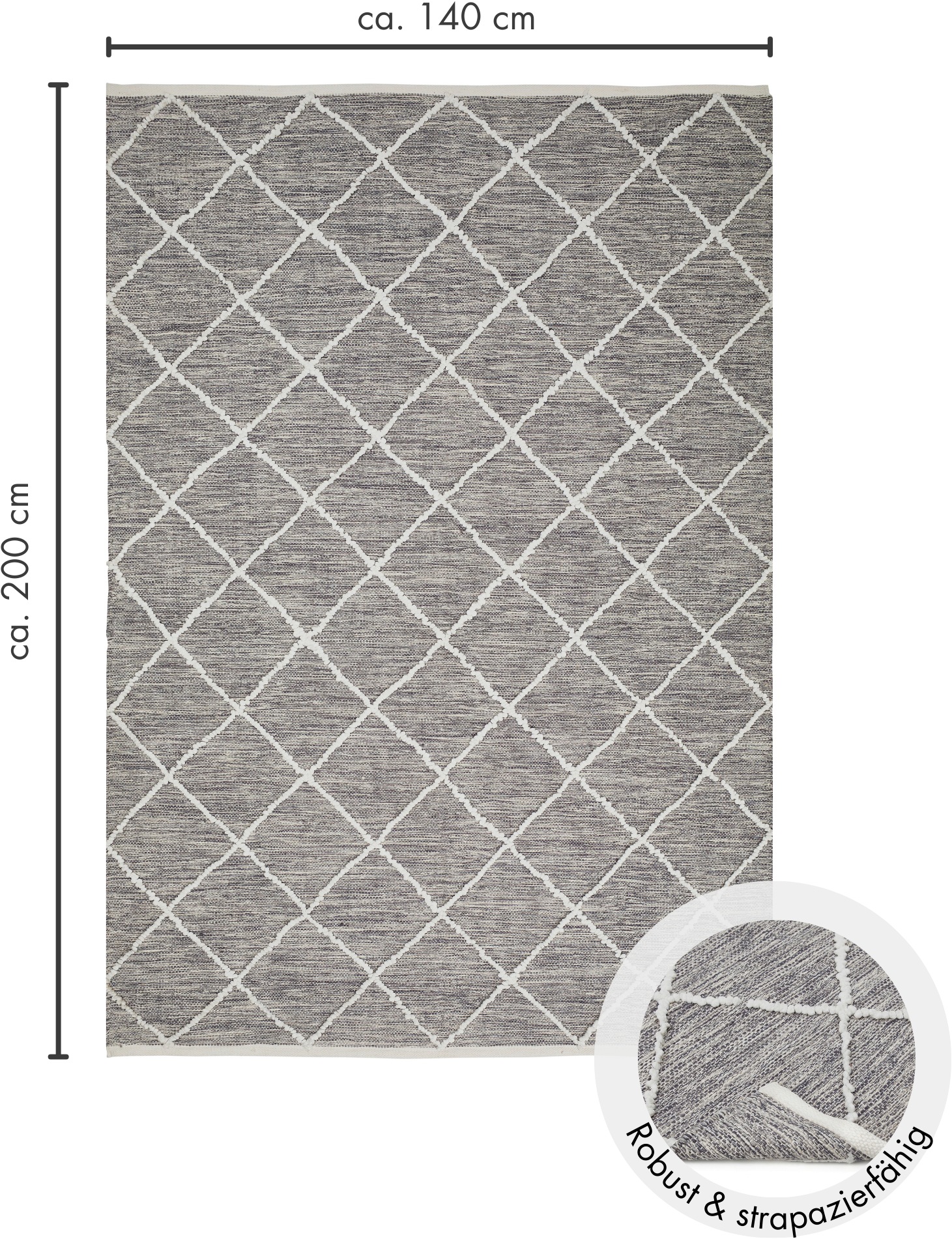 LUXOR living Teppich »Pantin«, rechteckig, 8 mm Höhe, Handweb, Flachgewebe, reine Baumwolle, handgewebt, Rauten Design