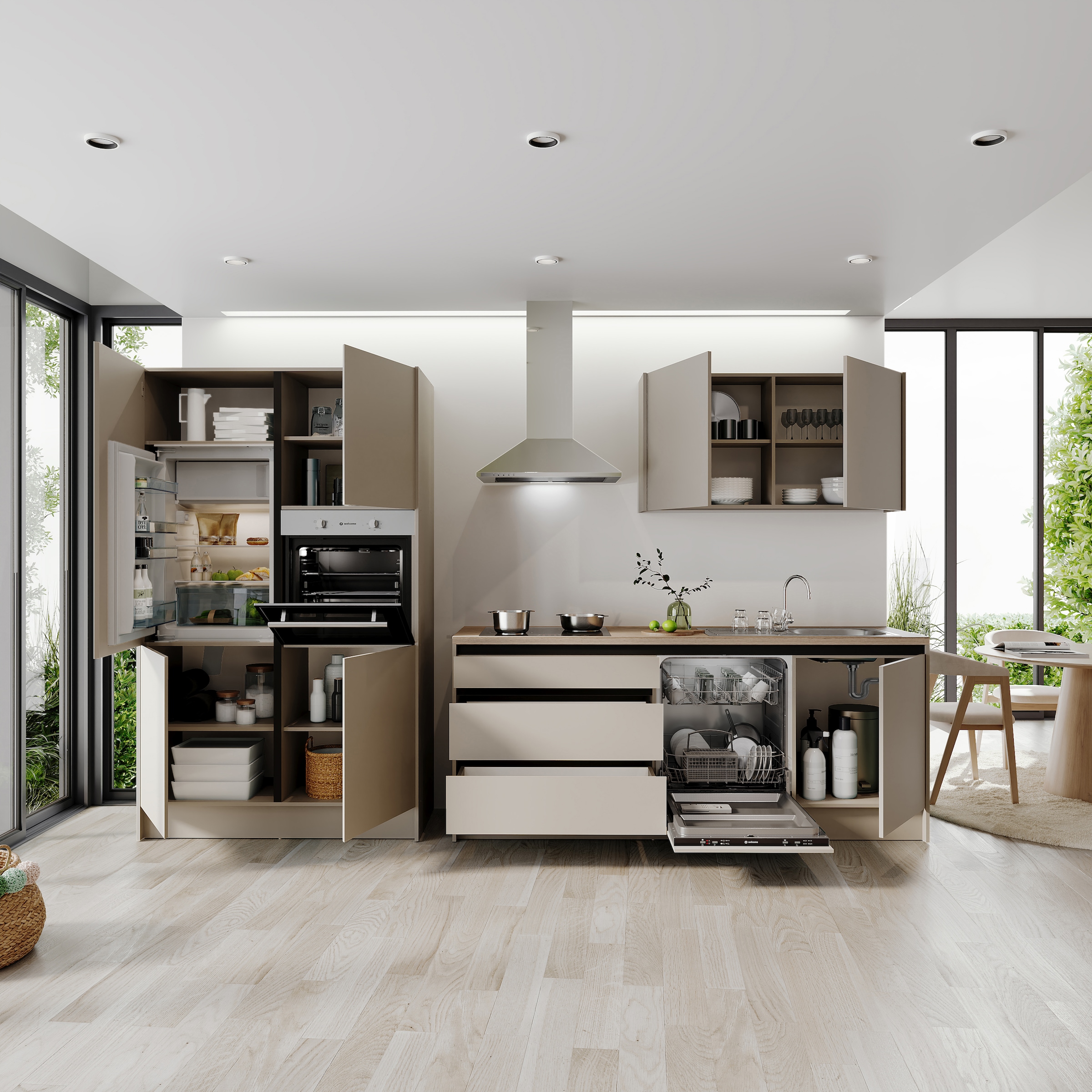 BASIC by Balculina Küchenzeile »Isis B/T/H 335x60x210 cm« Breite 273 cm, wahlweise mit E-Geräten und Induktionskochfeld