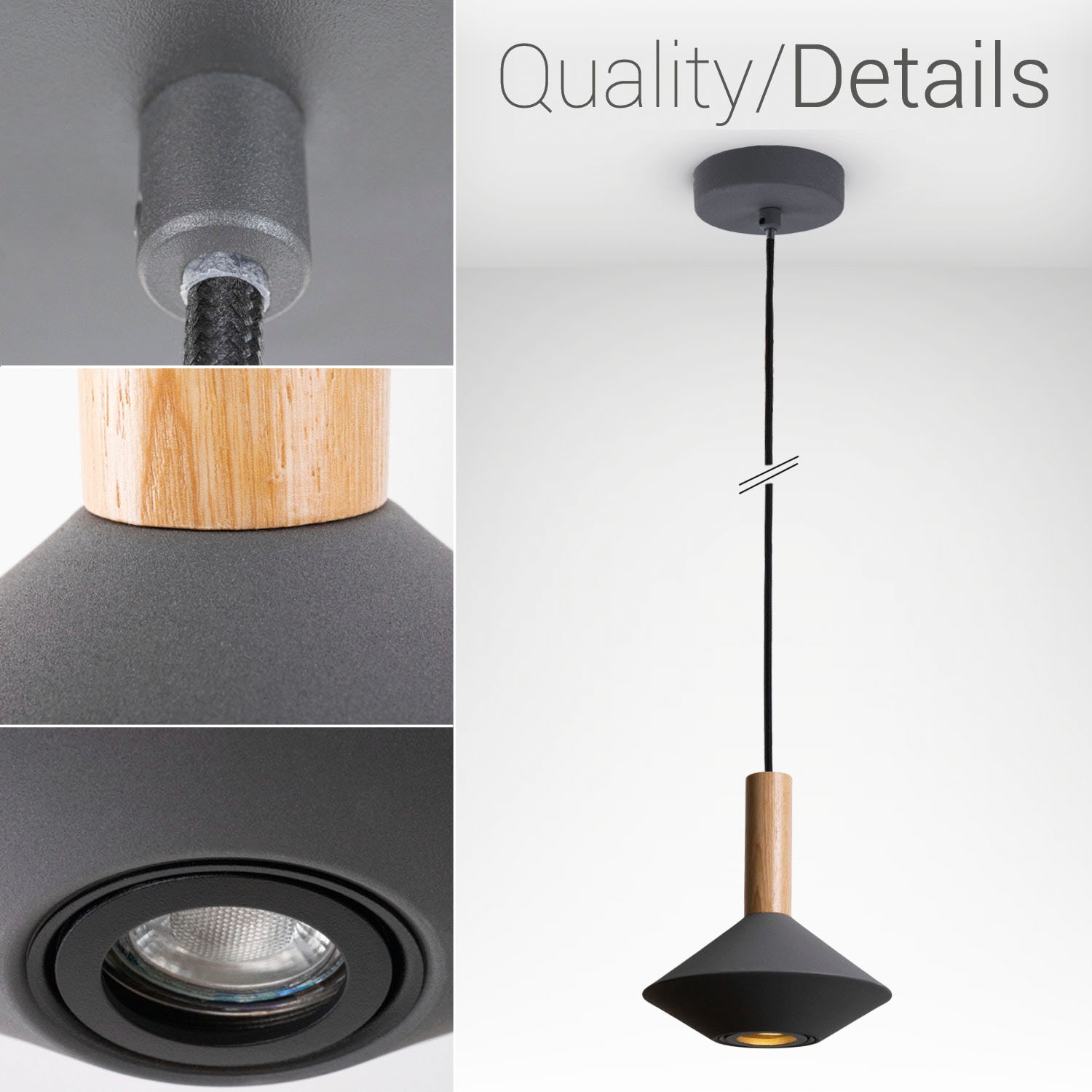 Paco Home Pendelleuchte »MORA«, Leuchtmittel GU10 | ohne Leuchtmittel, Wohnzimmer Esszimmer Trichterform Modern Holz Metall GU10