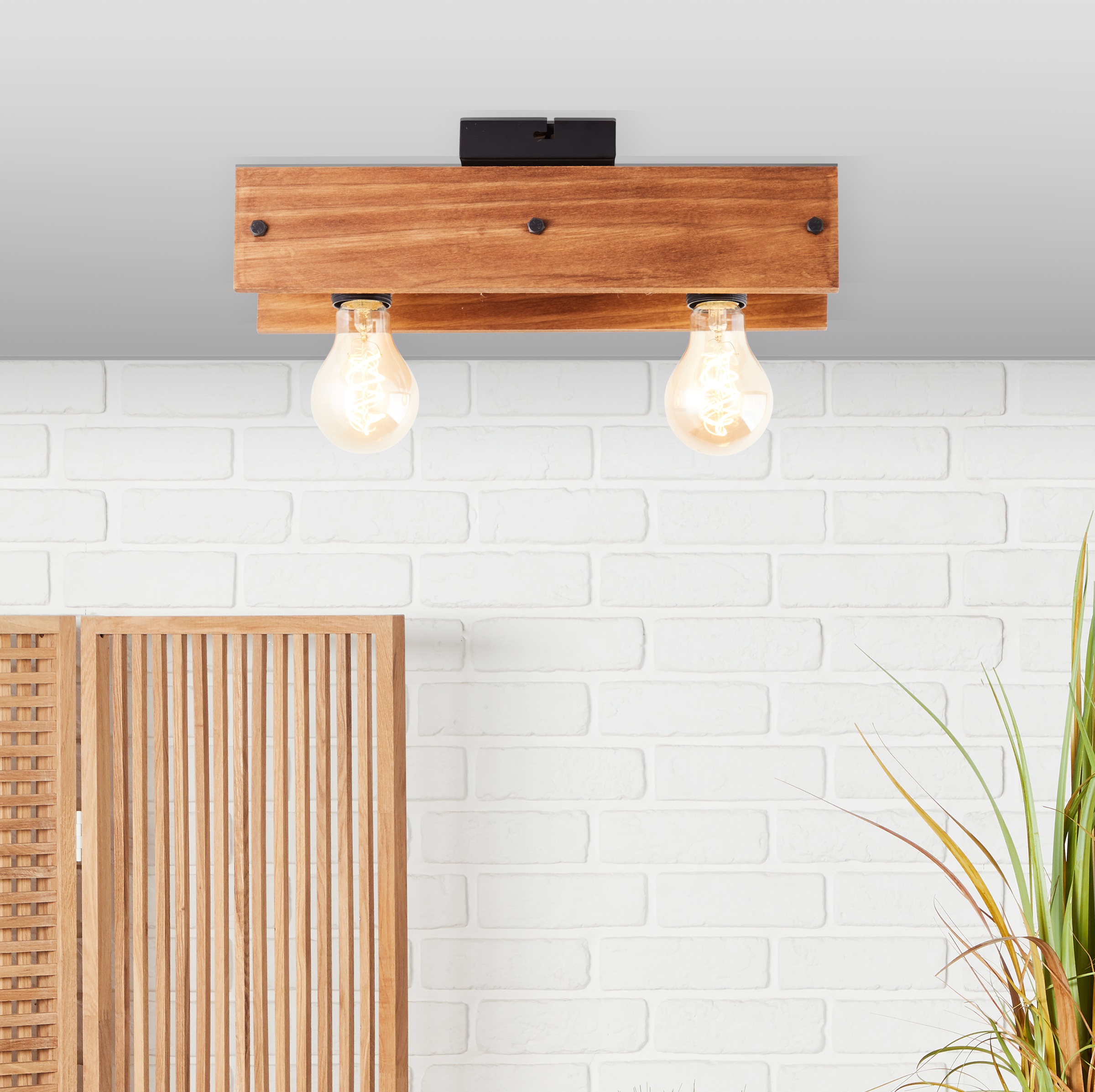 Brilliant Deckenleuchte »Calandra«, 2 flammig, Leuchtmittel E27 | ohne Leuchtmittel, 38 cm Breite, 2 x E27, Metall/Holz, schwarz/holz
