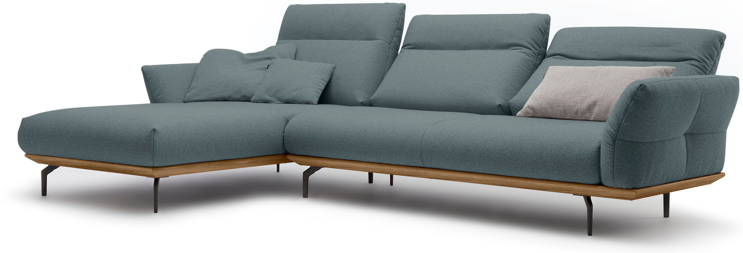 Creation BY ROLF BENZ Ecksofa »hs.460«, Sockel in Nussbaum, Winkelfüße in Umbragrau, Breite 318 cm