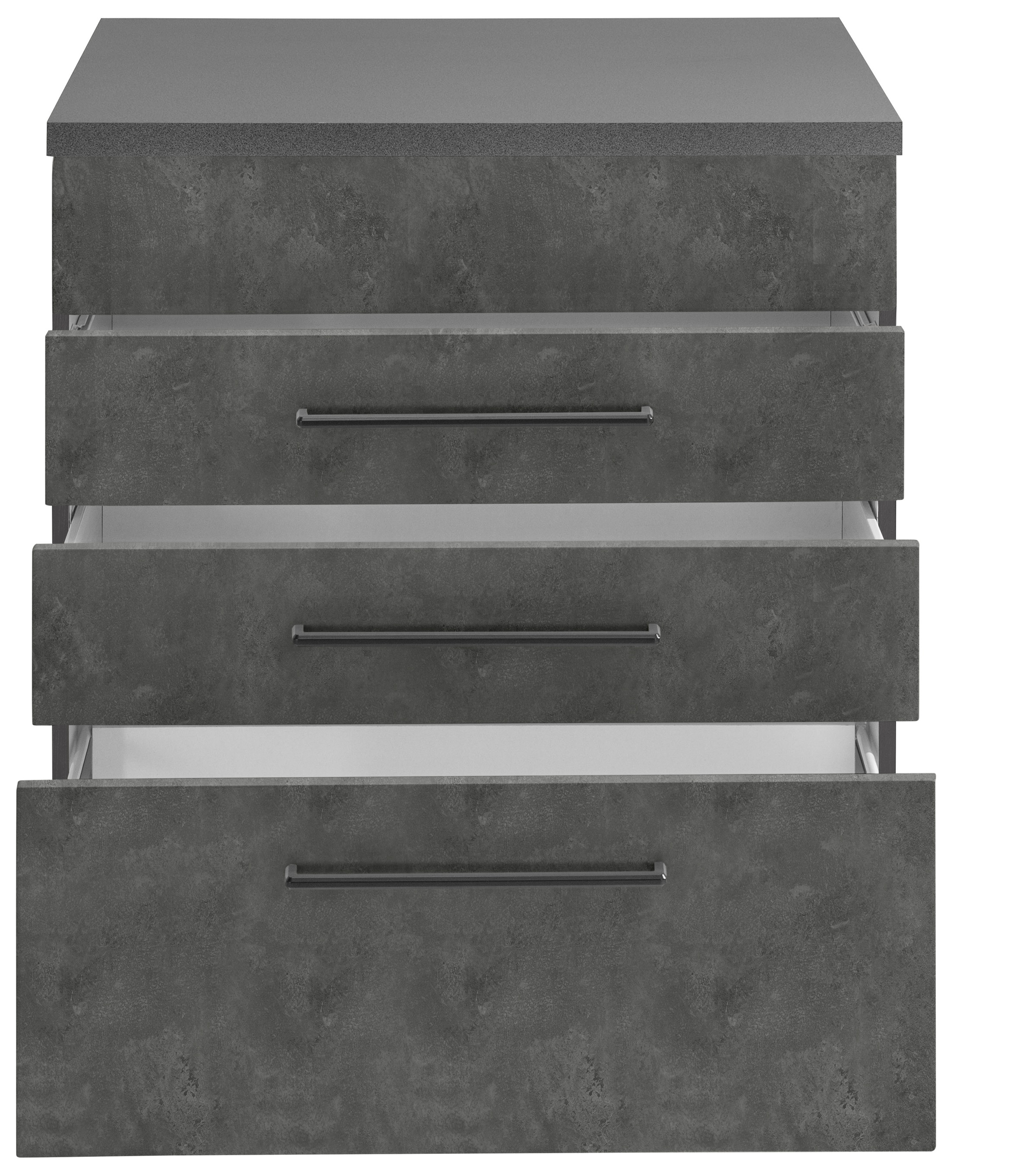 KOCHSTATION Kochfeldumbauschrank »KS-Tulsa«, 60 cm breit, 2 Schubladen, 1 großer Auszug, schwarzer Metallgriff