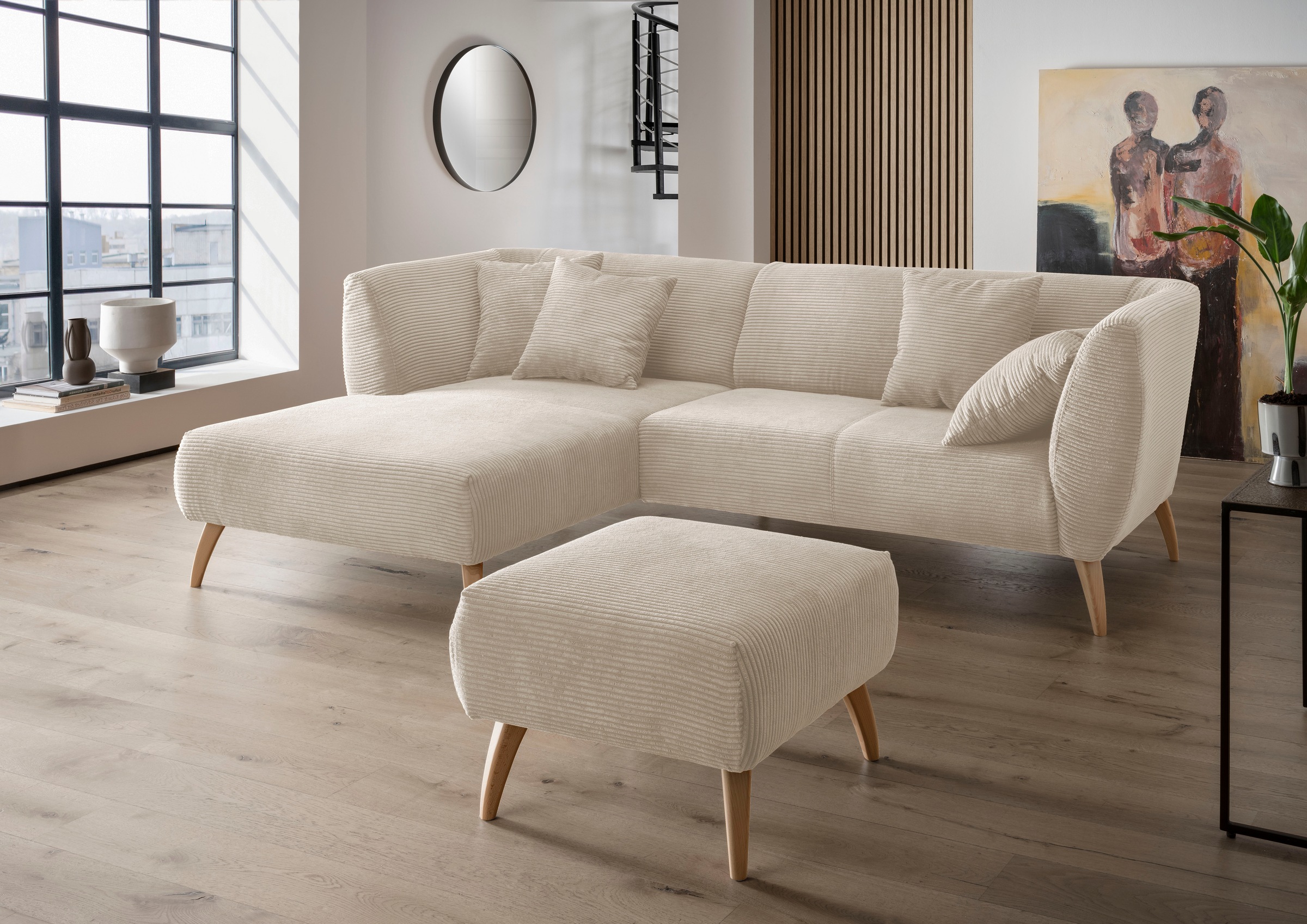 INOSIGN Ecksofa »Colori L-Form«, Holzfußfarbe wählbar, inkl. 4x Zierkissen günstig online kaufen