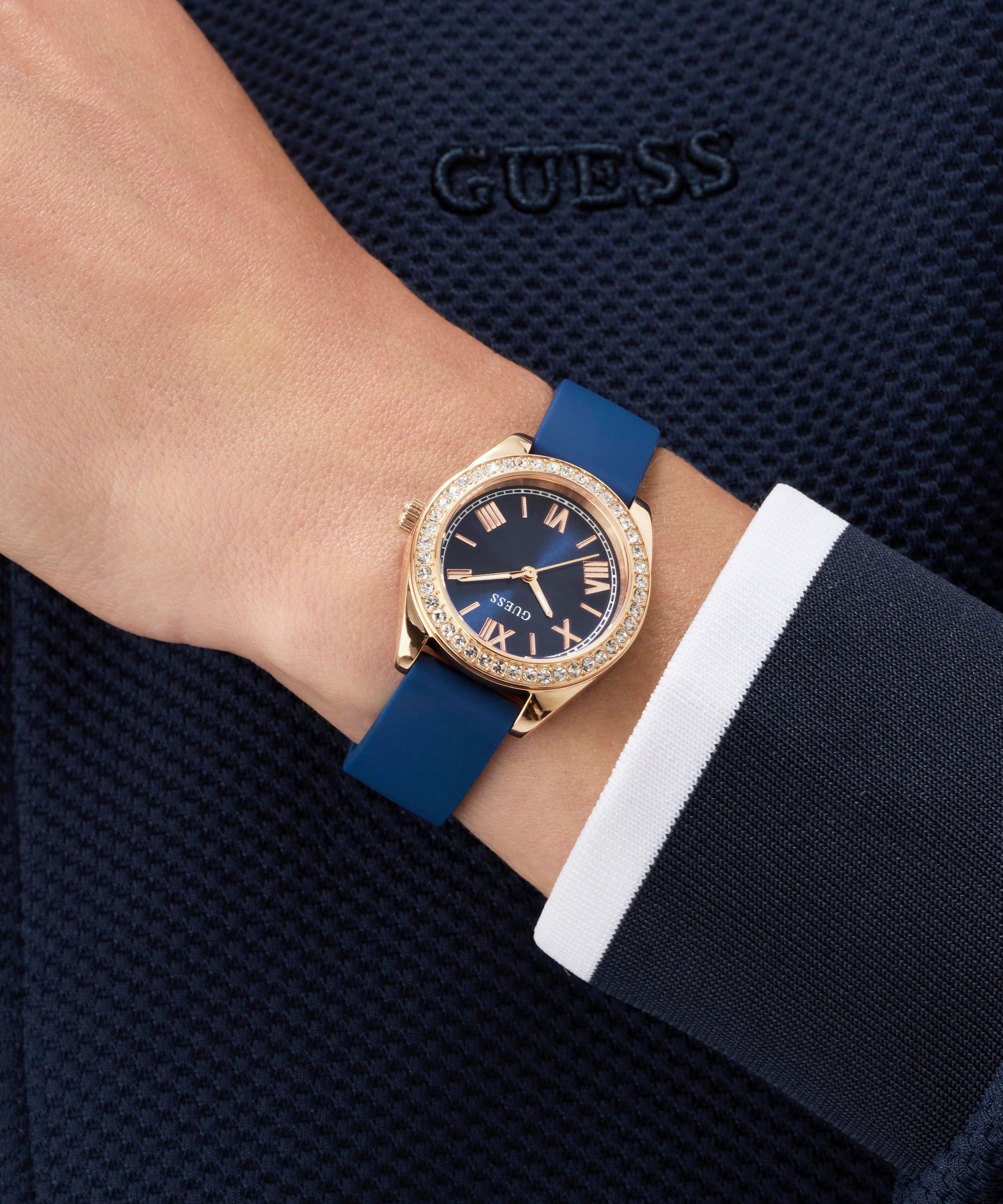 Guess Quarzuhr »MINI LUNA« Armbanduhr, Damenuhr, Silikonarmband, analog