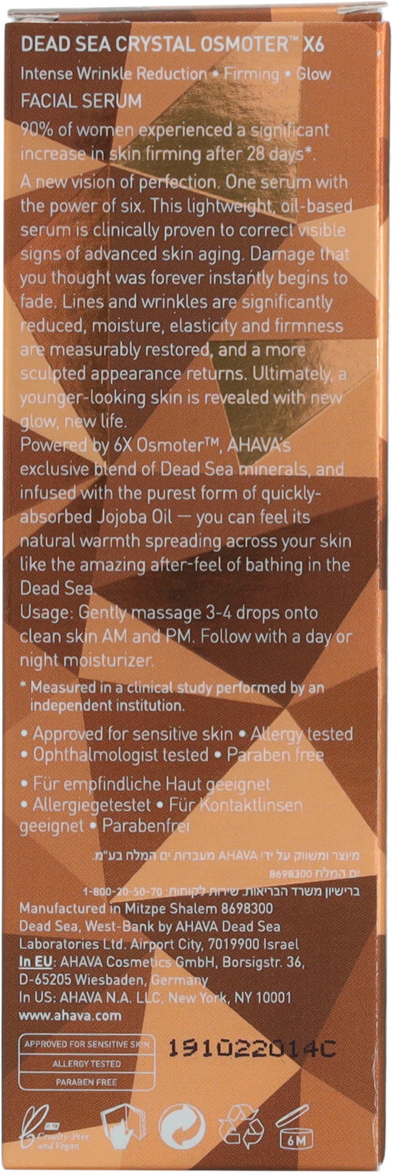 AHAVA Anti-Falten-Serum »DSOC Dead Sea Crystal Osmoter X6«, Anti-Aging-Pflege mit Extrakten aus dem Toten Meer, reduziert Falten.