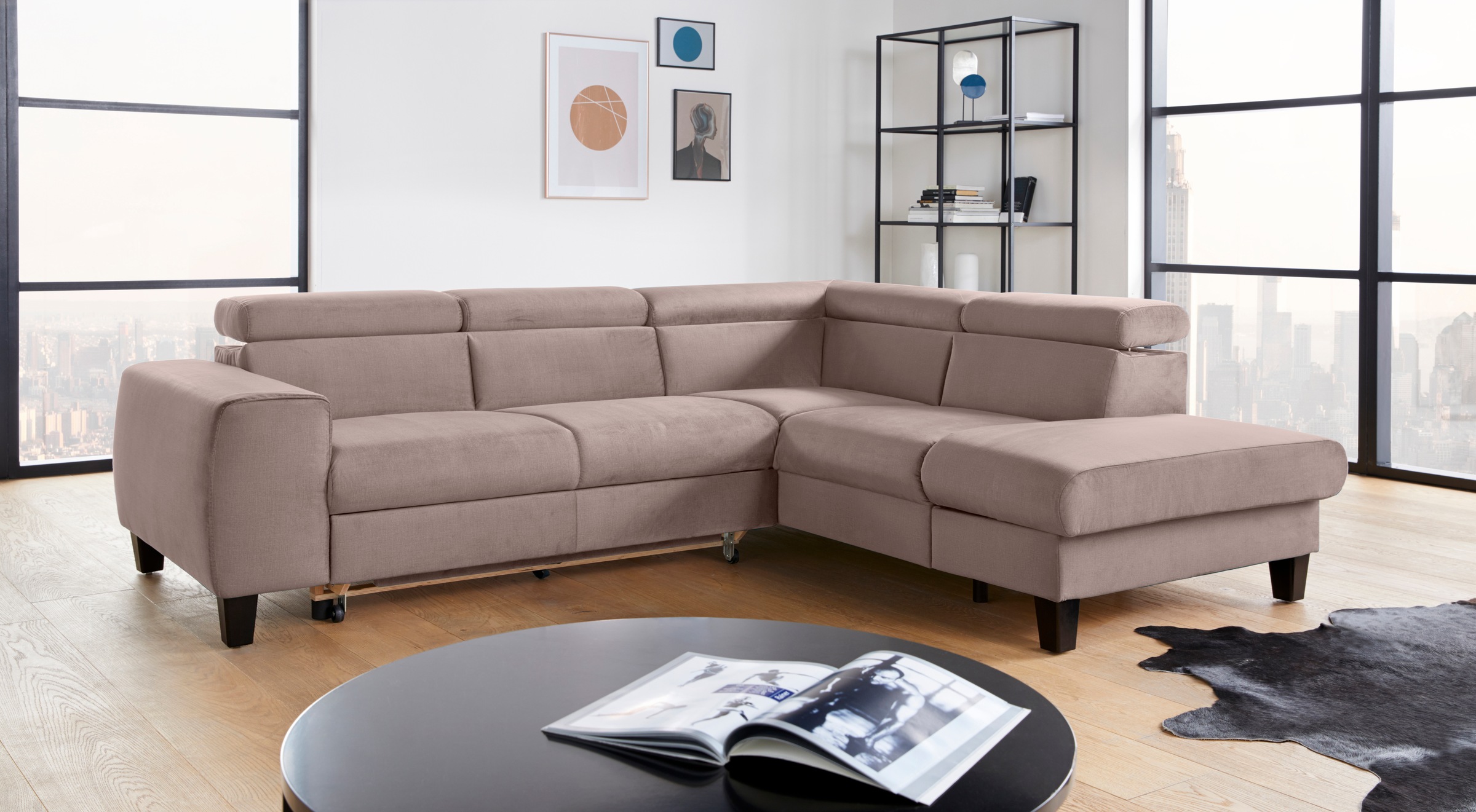 COTTA Ecksofa »Morven L-Form mit Kopfteilverstellung«, wahlweise mit Bettfunktion, Bettkasten & Wireless-Charger