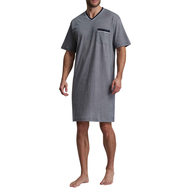 GÖTZBURG Nachthemd »Brooklyn« Brusttasche V-Ausschnitt, Kurzarm, Brusttasche, mit Muster, Baumwolle, weich blau-mittel-Minimal 50M - N-Gr N-Gr 50M...