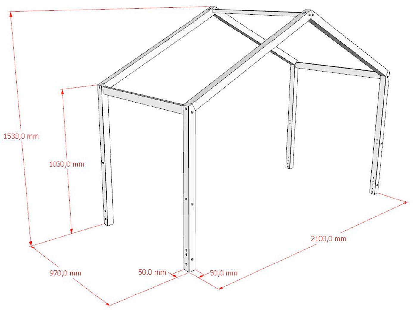 Vipack Hausbett »Dallas, Massivholzbett mit Dachaufbau umbaubar vom Boden- zum Daybett« inkl. Rolllattenrost und Sprossenumrandung, 90 oder 140x200 cm breit,  stabil und standfest gebaut, wahlweise Kiefer massiv natur oder weiß