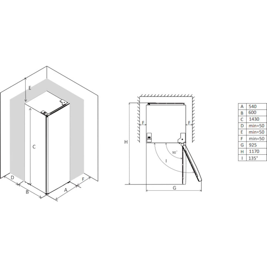 Hanseatic Gefrierschrank, 143 cm hoch, 54 cm breit