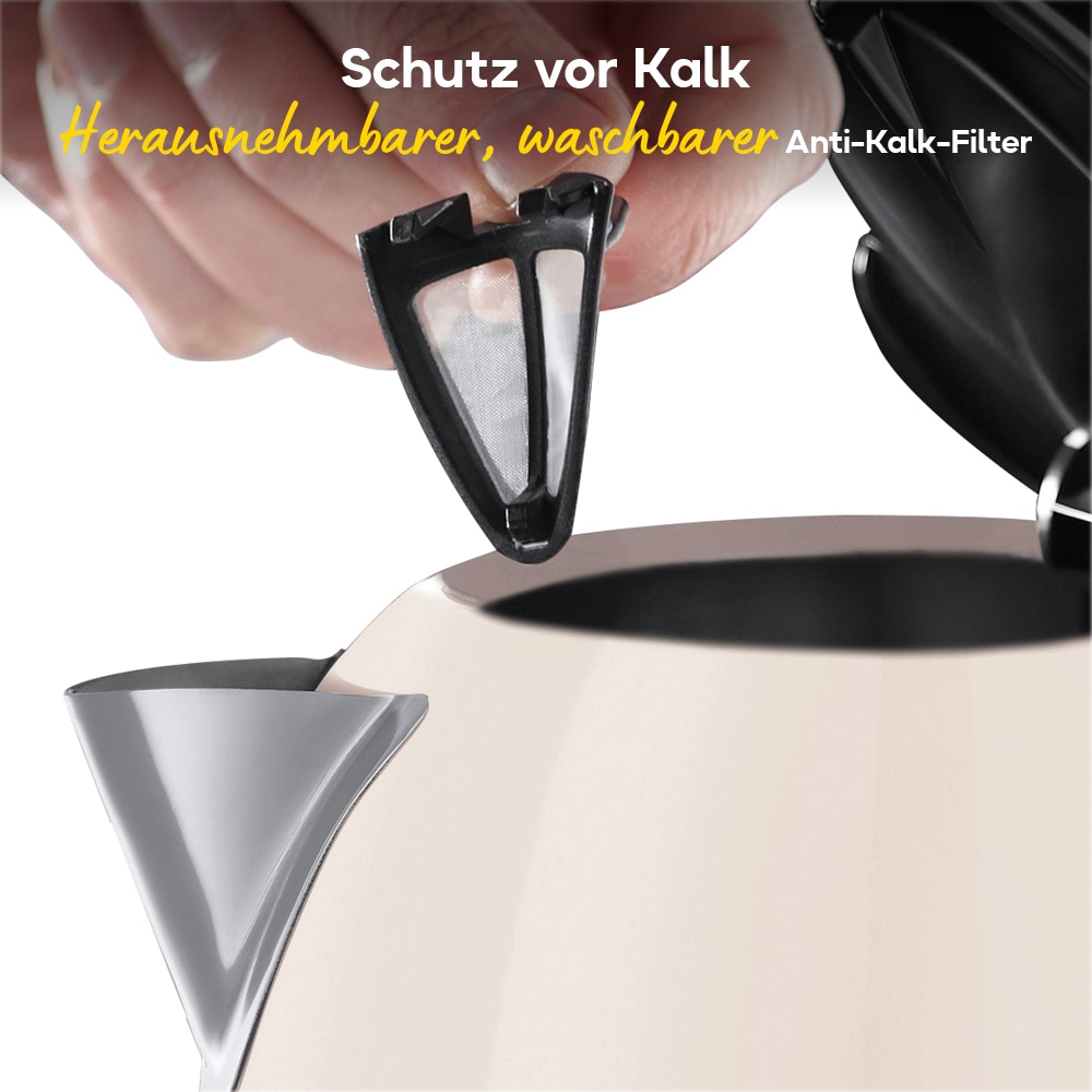 RUSSELL HOBBS Wasserkocher »Colours Plus+ Jasmine 28510-70« 1,7 l 2400 W Edelstahl, Schnellkochfunktion, Perfect-pour-Ausgustülle, Kalkfilter
