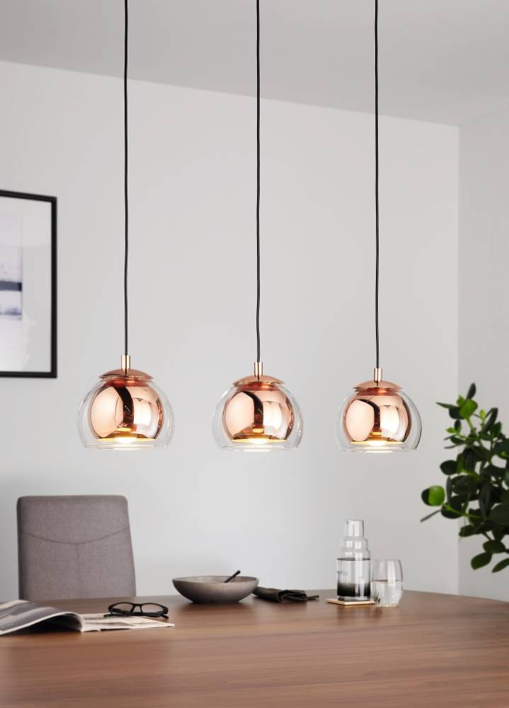 EGLO Hängeleuchte »ROCAMAR Pendellampe, Stahl und Glas, E27, IP20, Esszimmerlampe, Lampe«, 3 flammig, Leuchtmittel E27 | ohne Leuchtmittel, Hängeleuchte - Esstischlampe - für Küche, Esszimmer oder Wohnzimmer