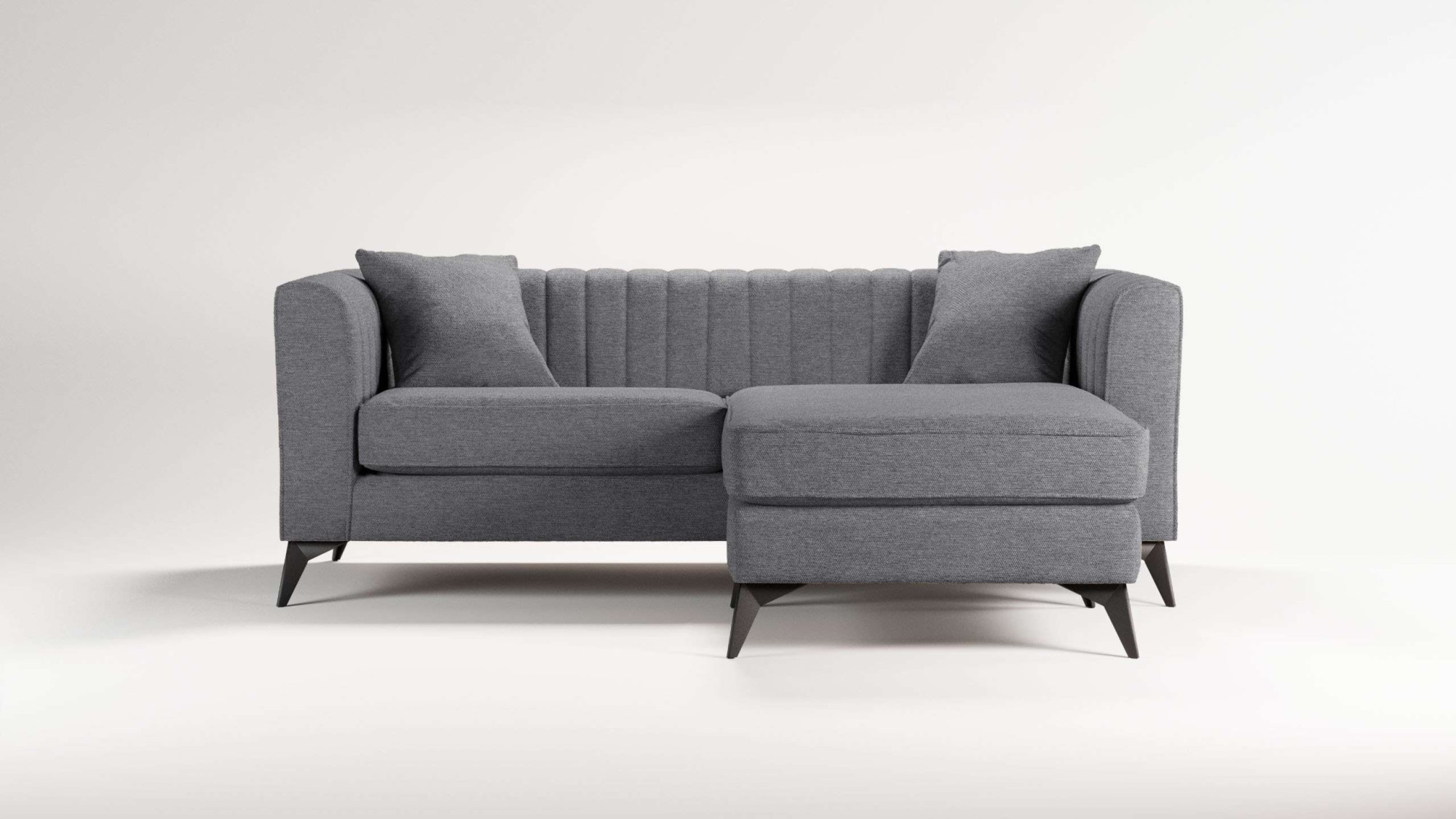 Places of Style Ecksofa »MATTHEW L-Form ideal für kleine Räume, Maße B/T/H: 201/162/74 cm«, elegantes Designsofa, feine Steppung im Rücken, incl. Zierkissen