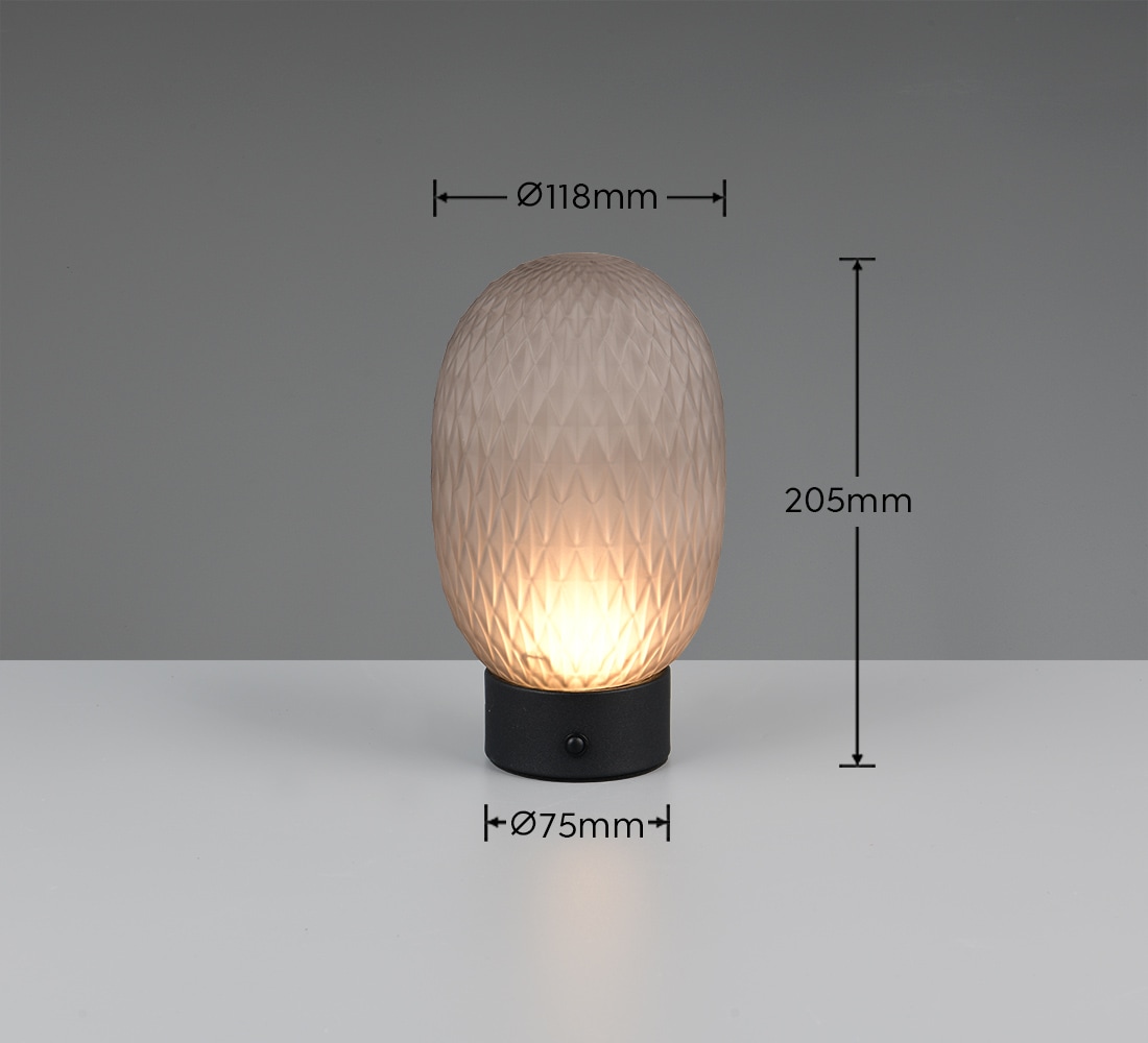 TRIO Leuchten LED Tischleuchte »FACETTE, Akku Tischleuchte mit USB-C Anschluss, Touchdimmer, Höhe 20cm«, 1 flammig, Leuchtmittel LED-Board | LED fest integriert, kabellose Touch Tischlampe mit Glasschirm, LED warmweiß 3000K 140 Lm