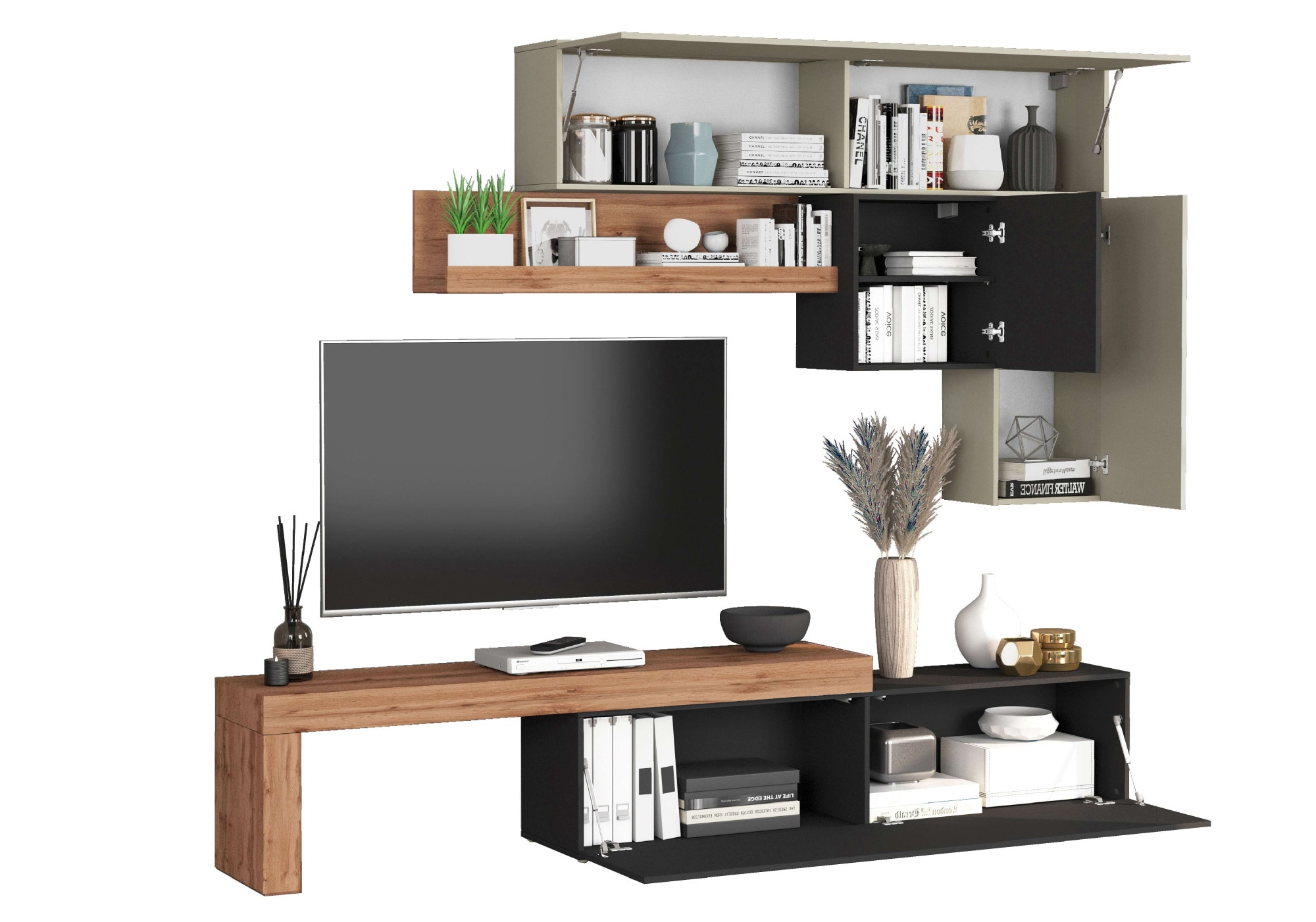 INOSIGN Wohnwand »Chronos Wohnwand, Medienwand, 5-er set«, (Set, 5 St.), ca. 270 cm mit Hängeschränke, Würfel, Regal, Lowboard, Made in Italy