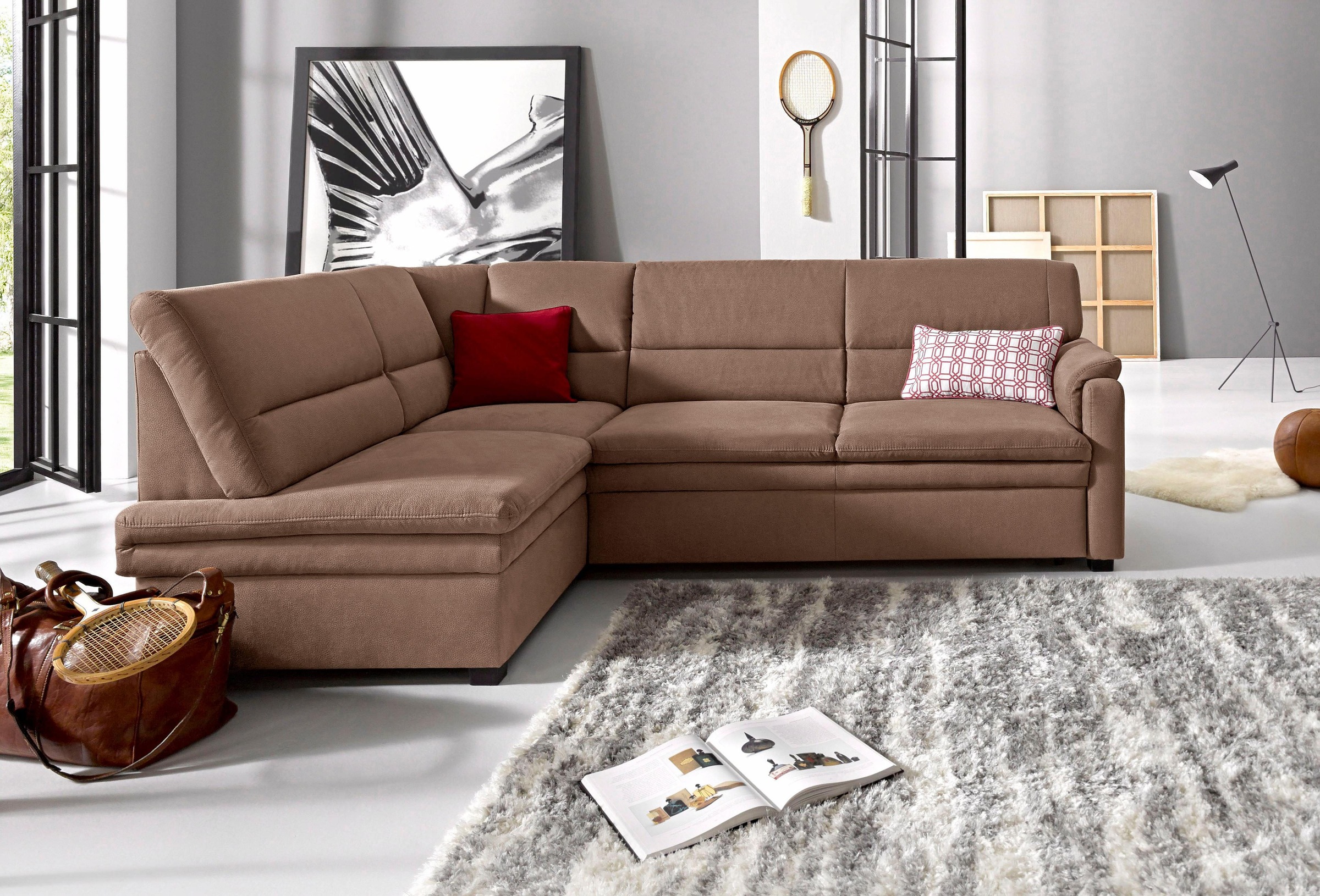 sit&more Ecksofa »Pisa L-Form«, mit Federkern, wahlweise mit Bettfunktion günstig online kaufen
