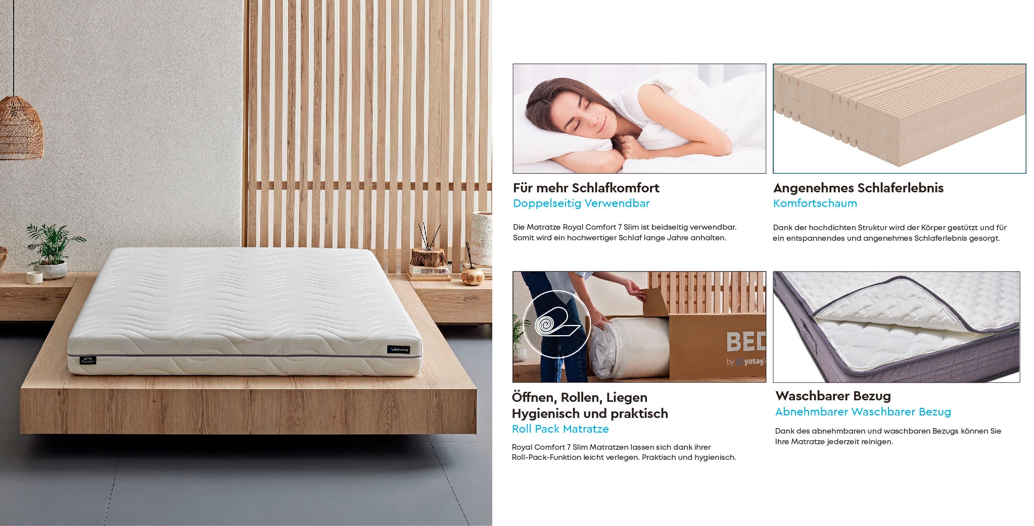 Yatas Bedding Komfortschaummatratze »Royal Comfort 7 Slim, Matratze 90x200, 140x200 cm & weitere Größen«, 18 cm hoch, Raumgewicht: 28 kg/m³, (1 St., 1-tlg.), 7-Zonen, H3, wendbar ergonomisch, atmungsaktiv