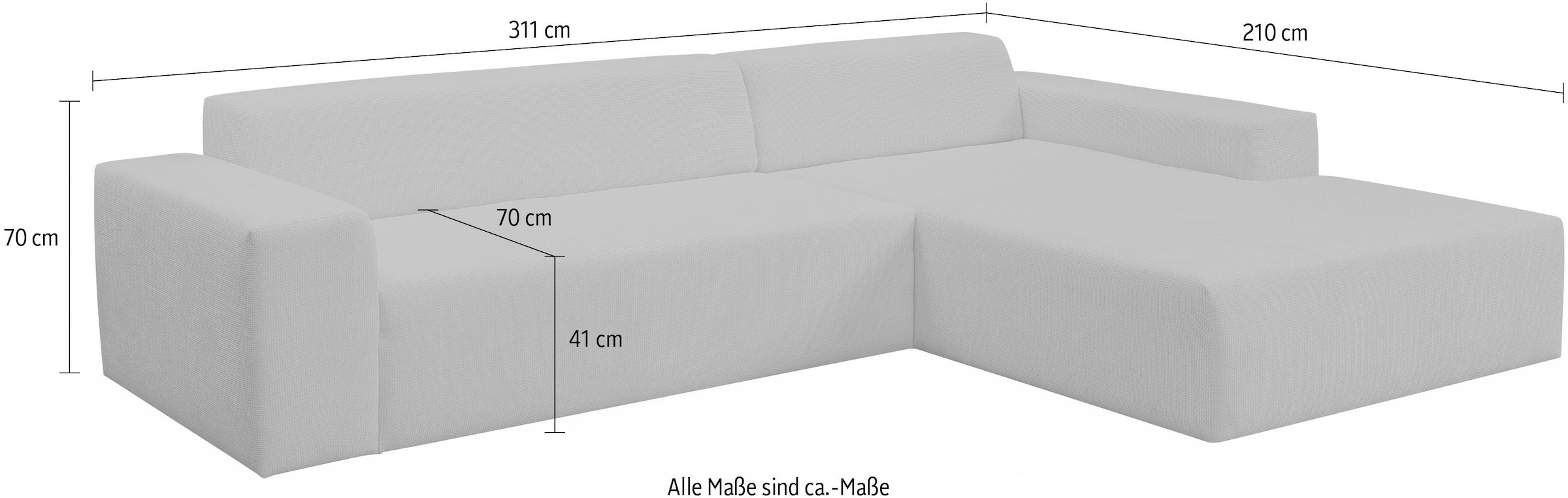 WERK2 Ecksofa »Zeus-XL 311 cm breit, bequemes Mega-Sofa in L-Form, große Sitztiefe« Curvy-trend Chenille Big-Sofa mit 210 cm XXL-Ottomane für 2 Personen