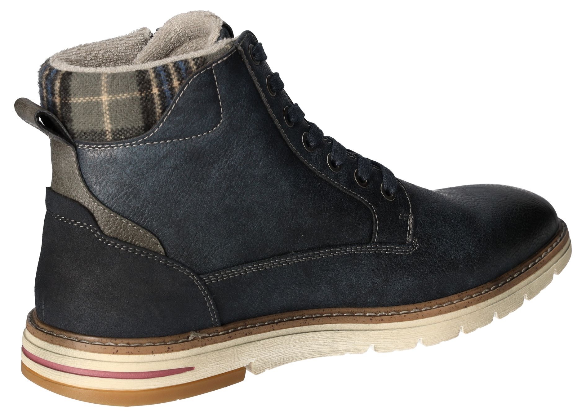 Mustang Shoes Winterboots, Schnürboots, Casual-Stiefelette mit kariertem Einsatz am Schaftrand