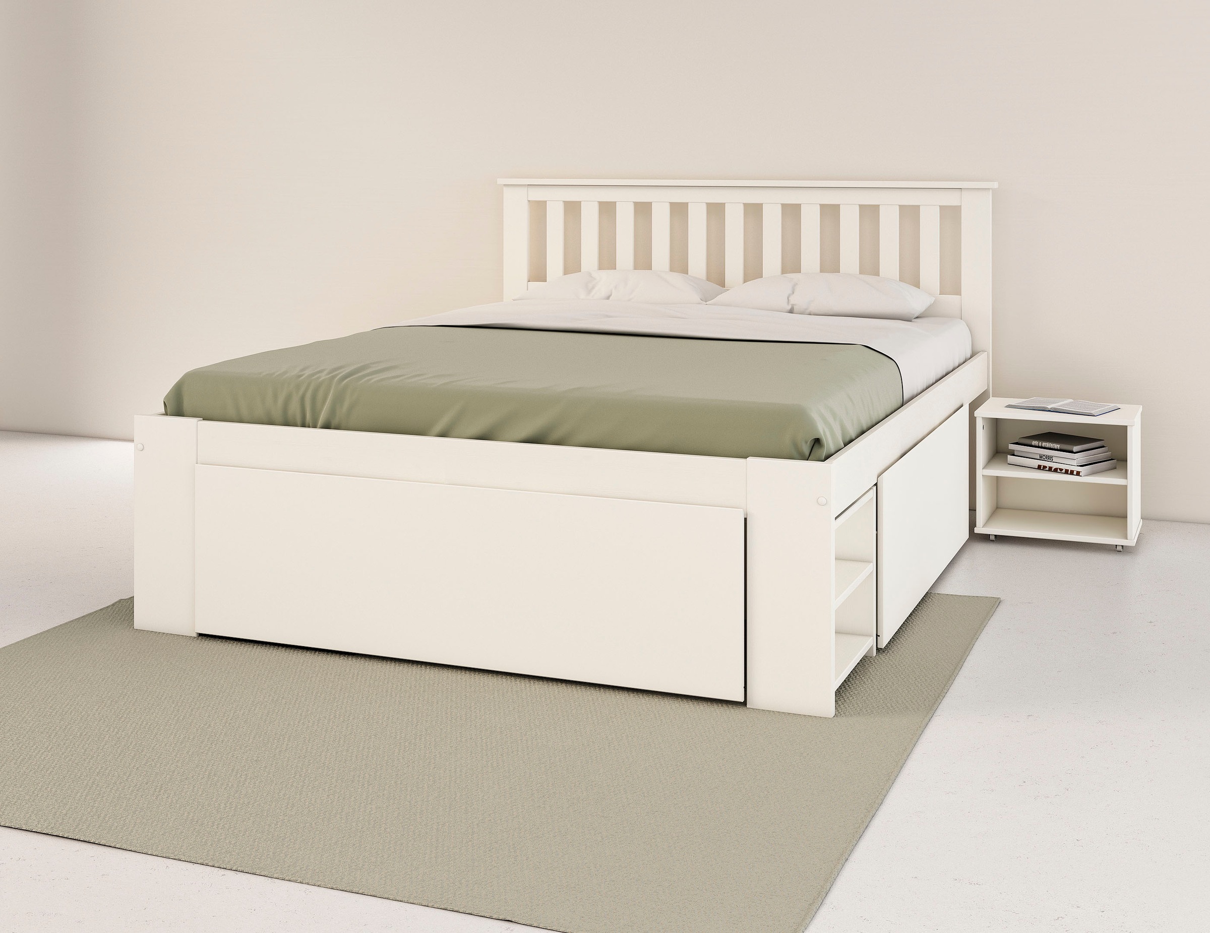 OTTO home Massivholzbett »Kallvin, maximaler Stauraum, 3 Bettkästen, Nachtschränke ausziehbar« inklusive Lattenrost, ideal fürs Jugendzimmer und kleine Räume, FSC®