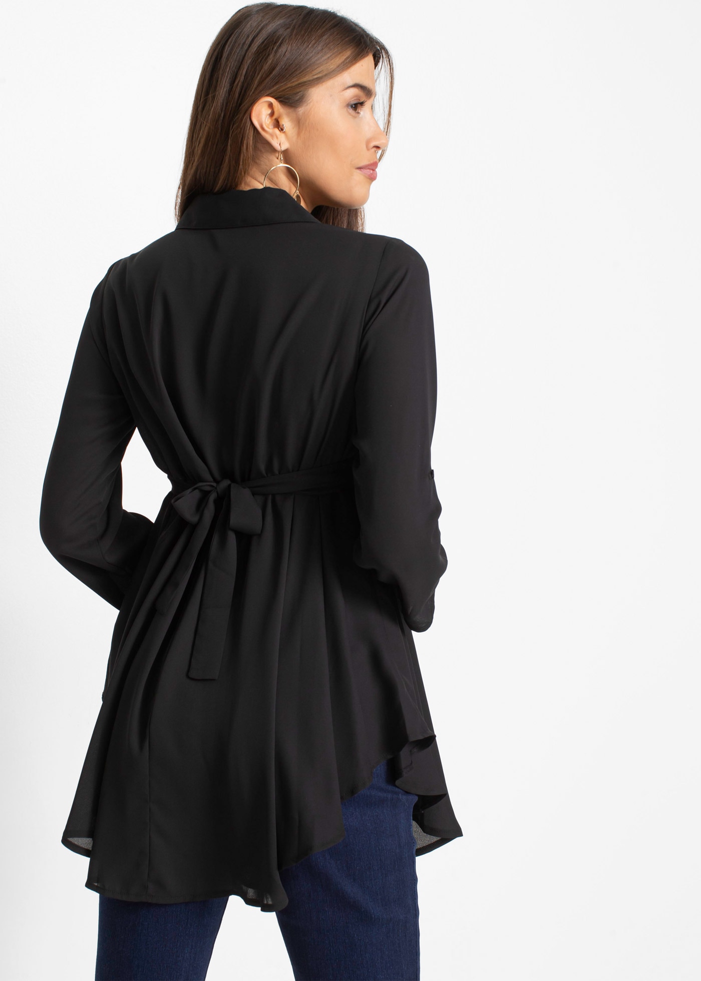 bonprix Longbluse »Longbluse« ausgestellte Passform, mit Hemdblusenkragen, unifarben