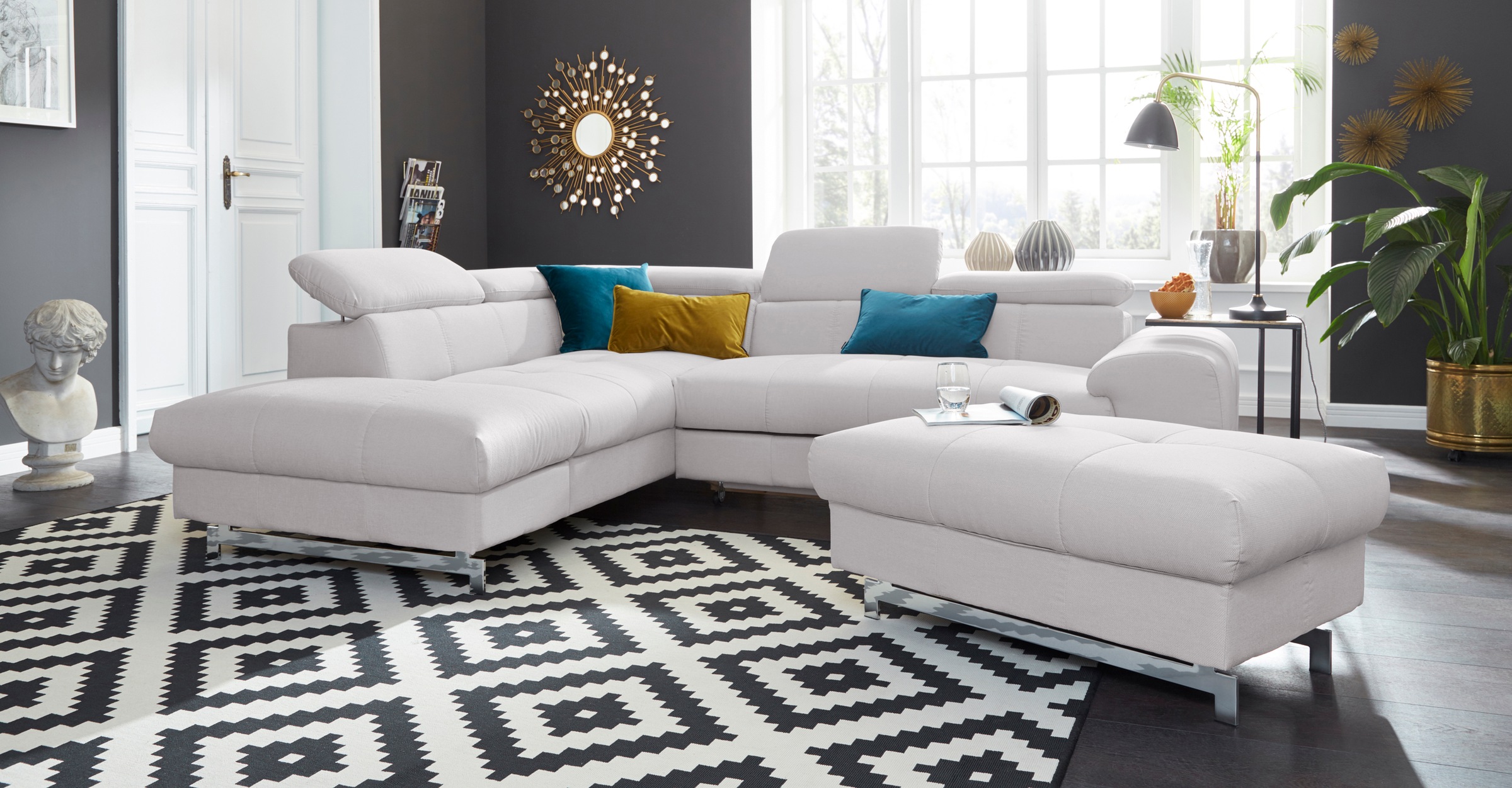 COTTA Polstergarnitur »Chef L-Form«, (Set, 2 tlg.), Set bestehend aus: Ecksofa mit Kopfteilverstellung & Hocker