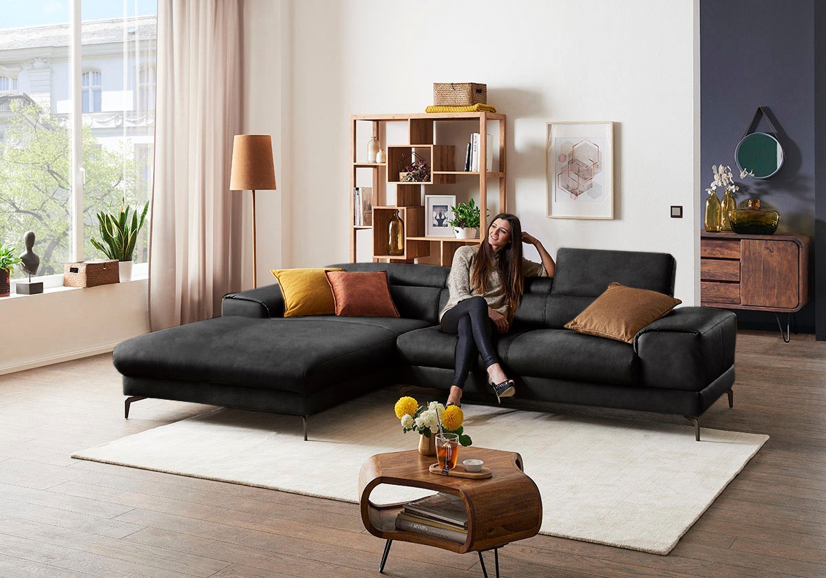 W.SCHILLIG Ecksofa »piedroo, Designsofa mit tollem Sitzkomfort, elegant und bequem, L-Form«, Kopfteilverstellung, wahlweise mit Sitztiefenverstellung, Breite 303cm