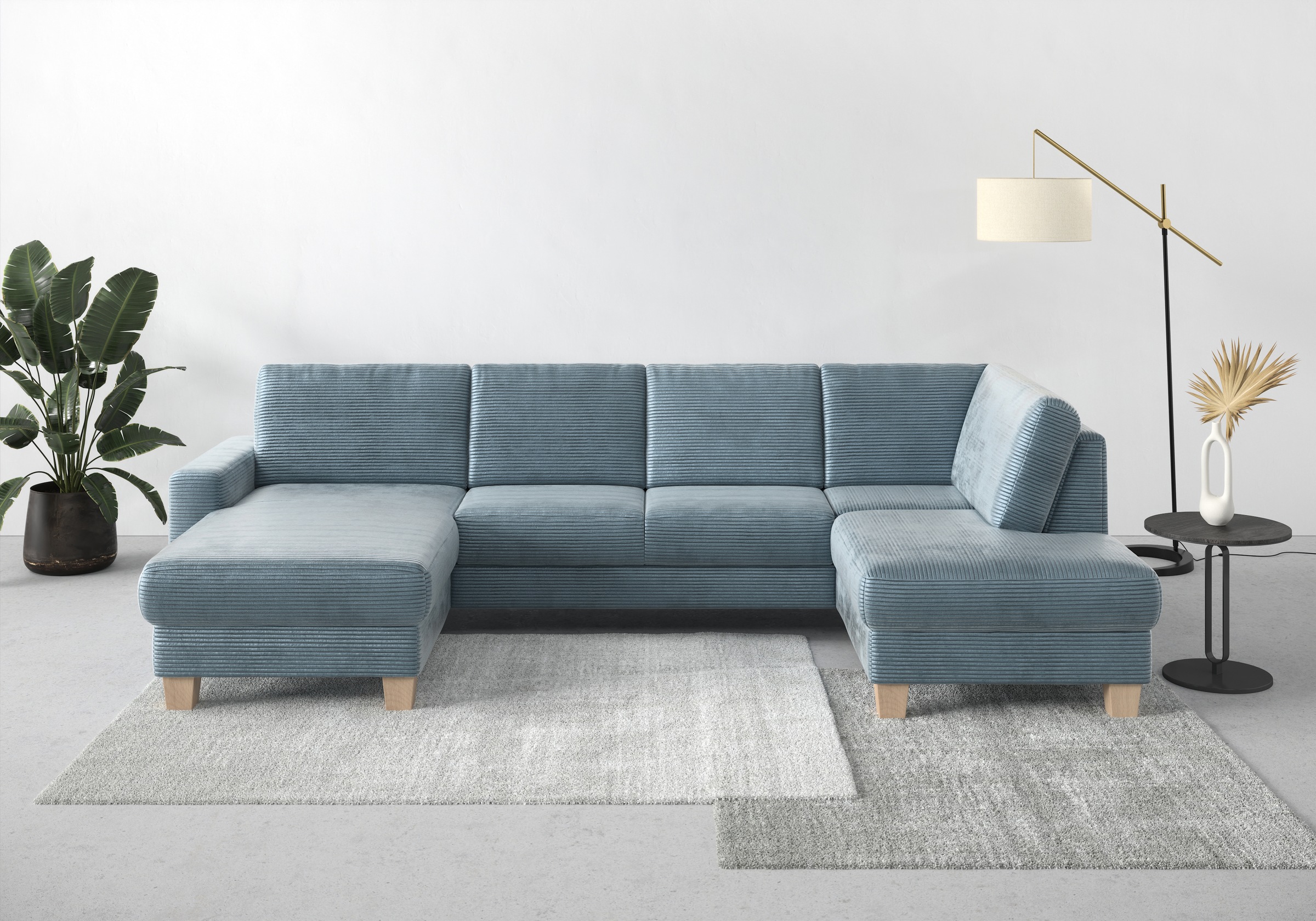 Home affaire Wohnlandschaft »Summer U-Form« mit oder ohne Bettfunktion und Bettkasten, Cord-Bezug