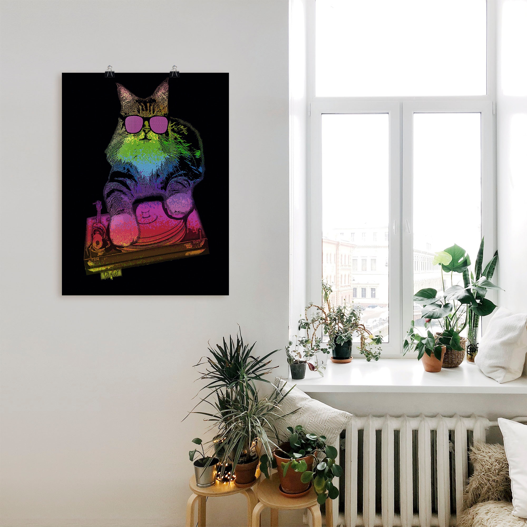 Artland Wandbild »Witzige DJ Katze Party Musik«, Humor, (1 St.), als Alubild, Leinwandbild, Wandaufkleber oder Poster in versch. Größen