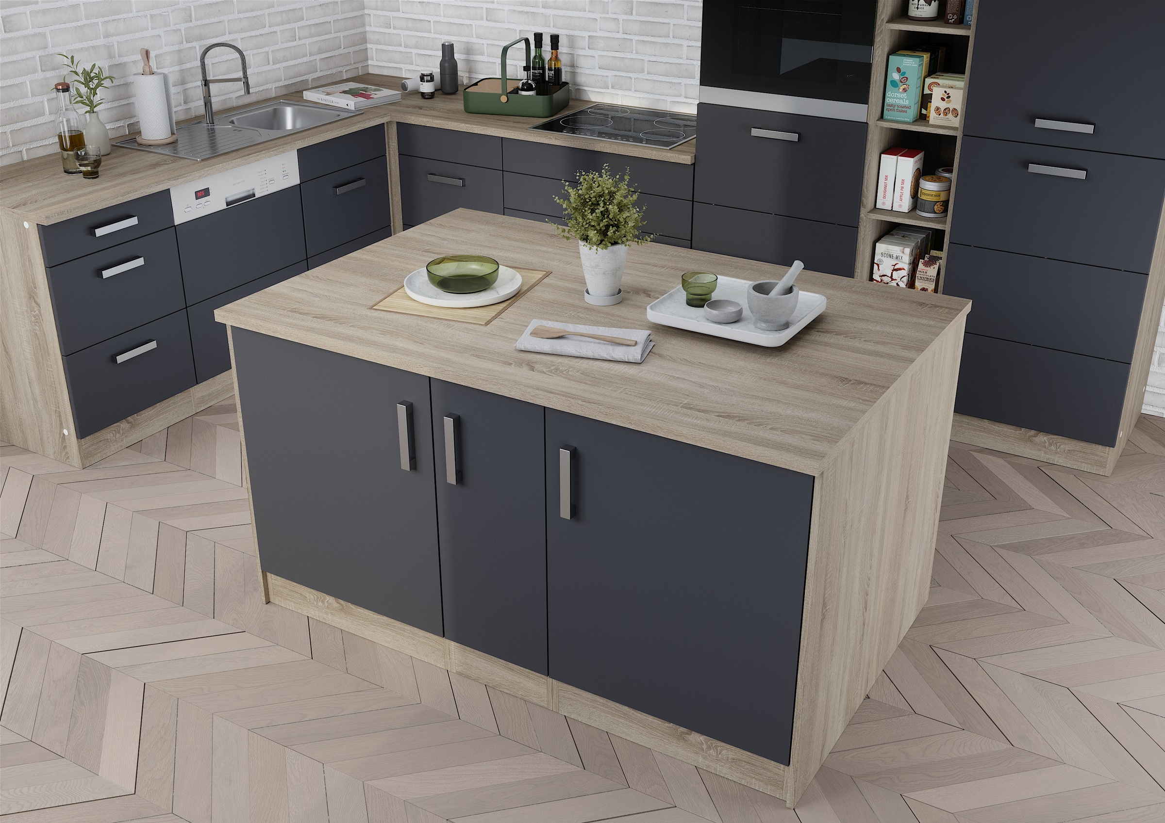 KOCHSTATION Kücheninsel »KS-Toronto« Breite 153 cm, MDF-Fronten, Flaschenre günstig online kaufen
