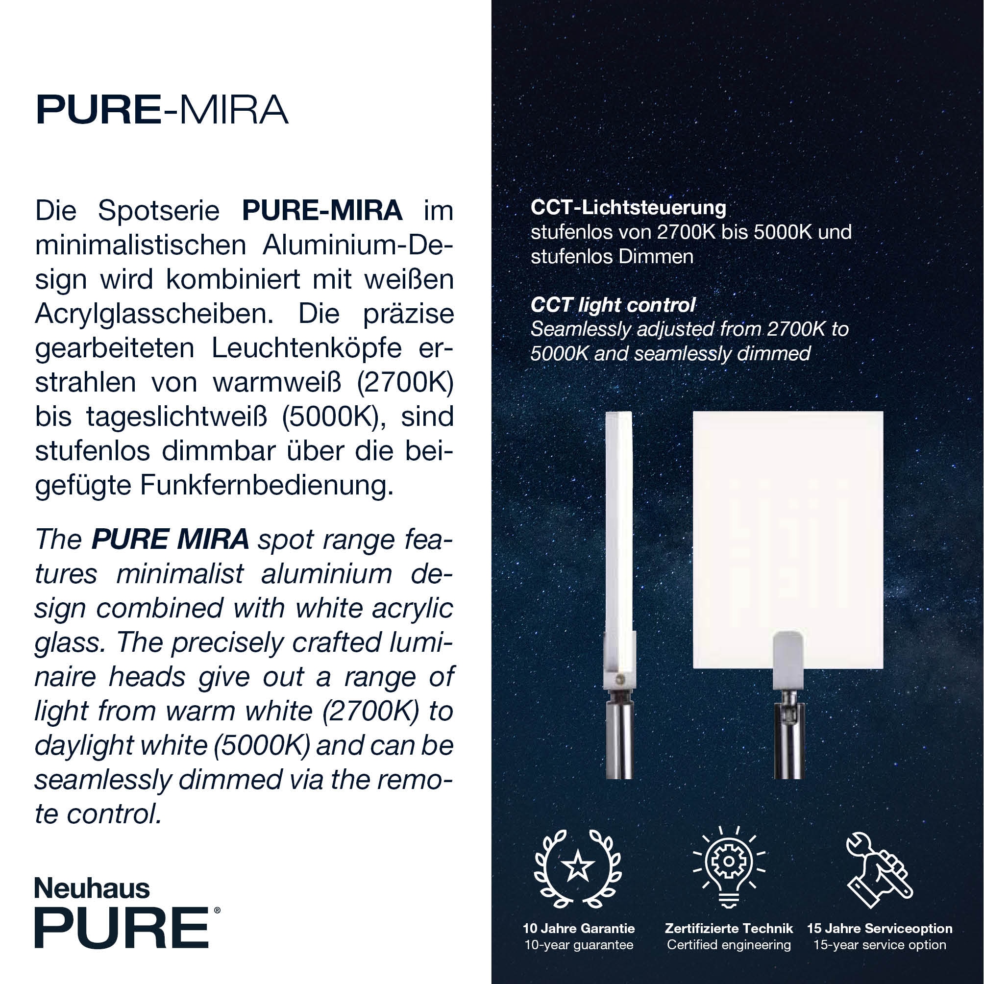 Neuhaus PURE LED Deckenleuchte »PURE Mira« LED-Board 1 Stk. warmweiß - kaltweiß Dimmbar über Fernbedienung, CCT, Spotköpfe verstellbar