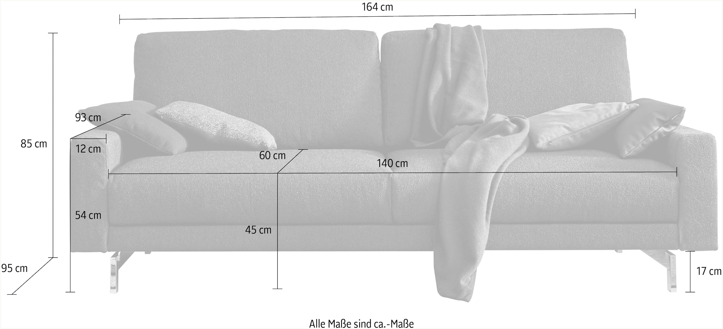 »hs.450«, 2-Sitzer sofa Raten Fuß auf 164 chromfarben Breite niedrig, kaufen hülsta Armlehne glänzend, cm