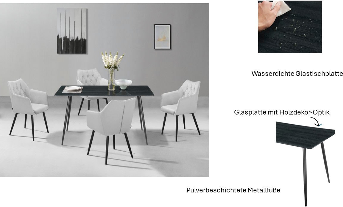 Home affaire Esstisch »Turah, TOPSELLER!«, (Tisch, Esstisch), mit Glasplatte in Holzoptik, zeitloses Design, pflegeleicht