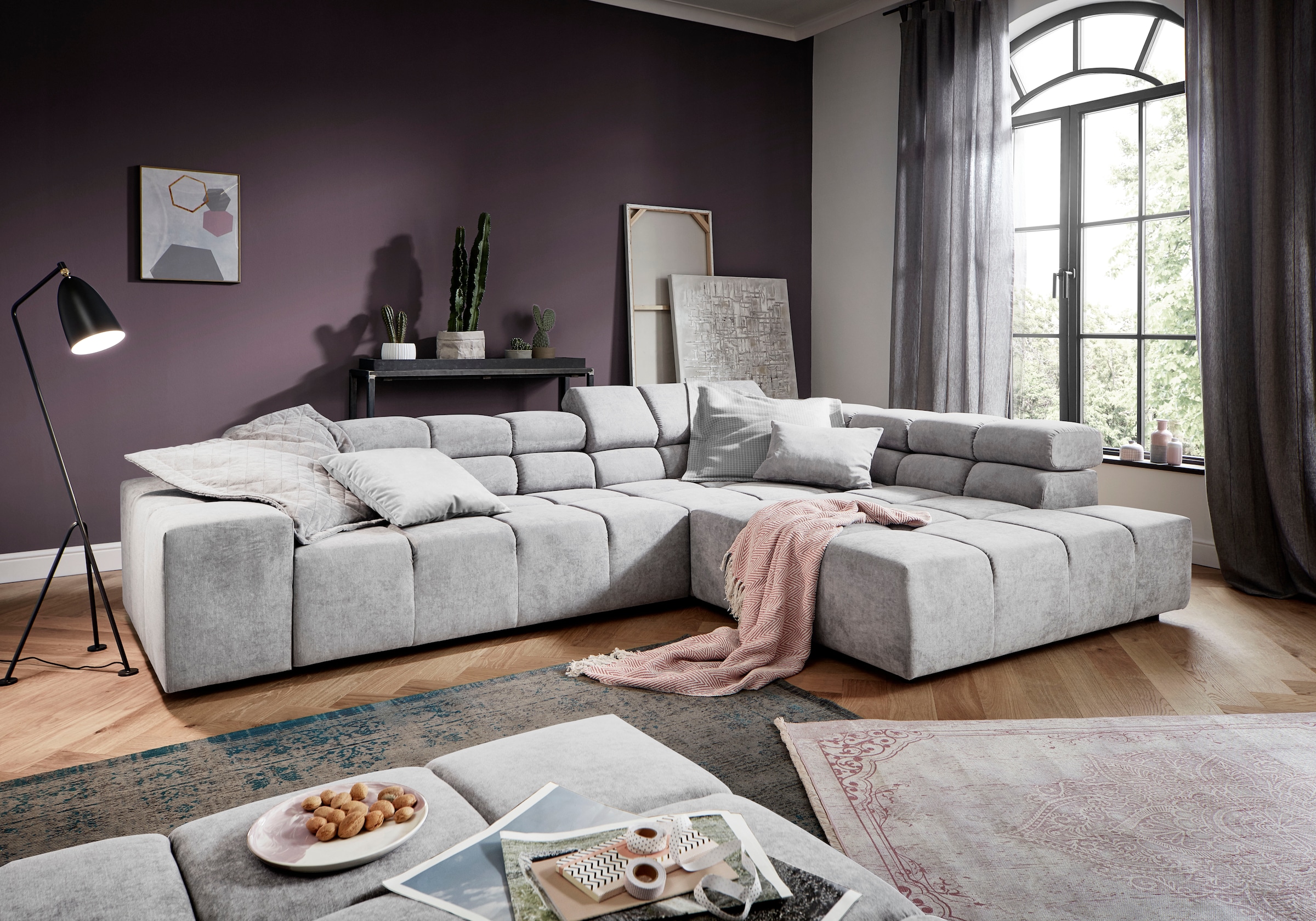 INOSIGN Ecksofa »Ancona incl. Kopfteilverstellung, Breite 319cm, L-Form«, wahlweise motorische Sitztiefenverstellung, auch in Cord + Easy Care