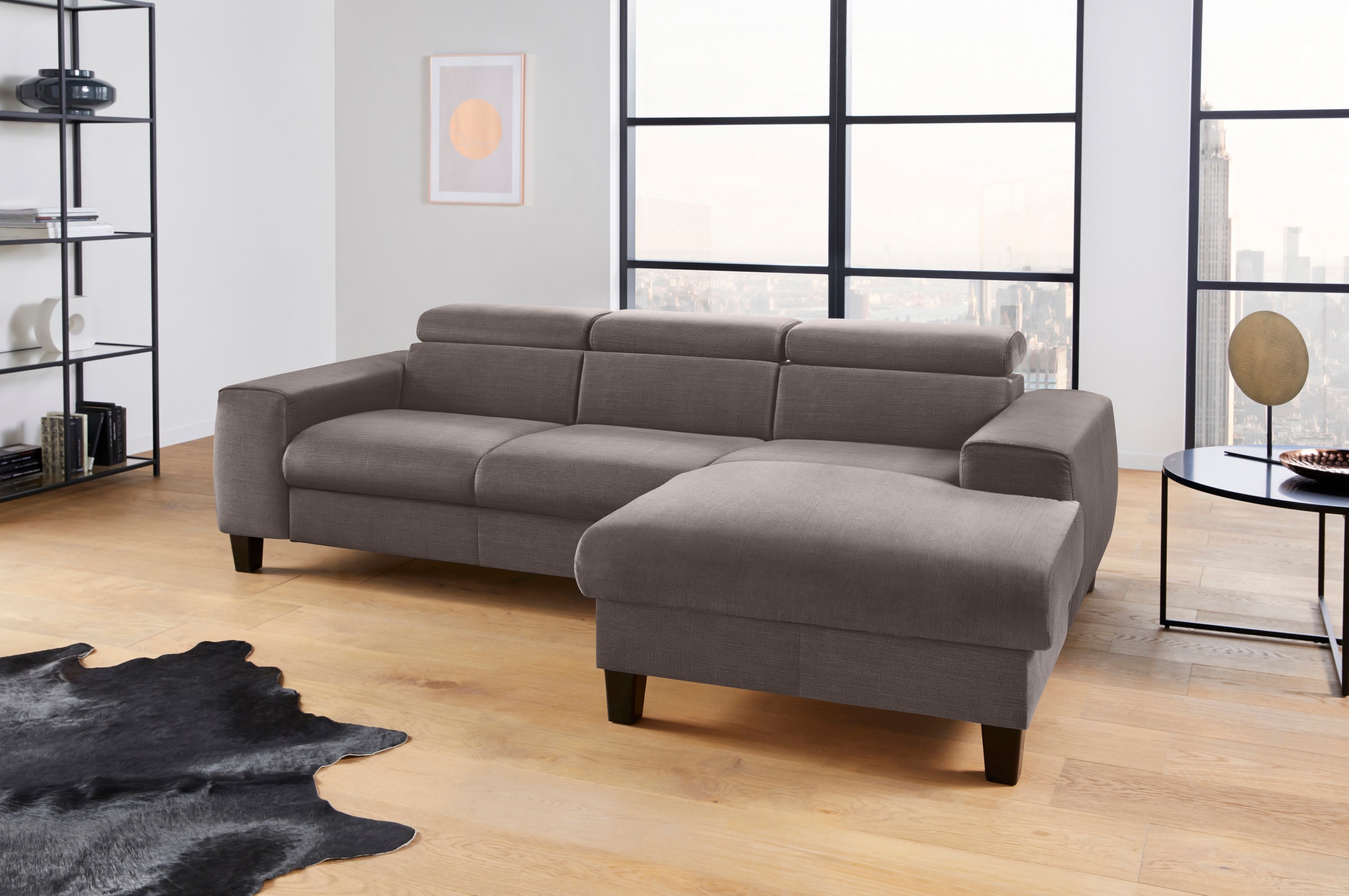 COTTA Ecksofa »Morven L-Form mit Kopfteilverstellung«, wahlweise mit Bettfunktion, Bettkasten & Wireless-Charger